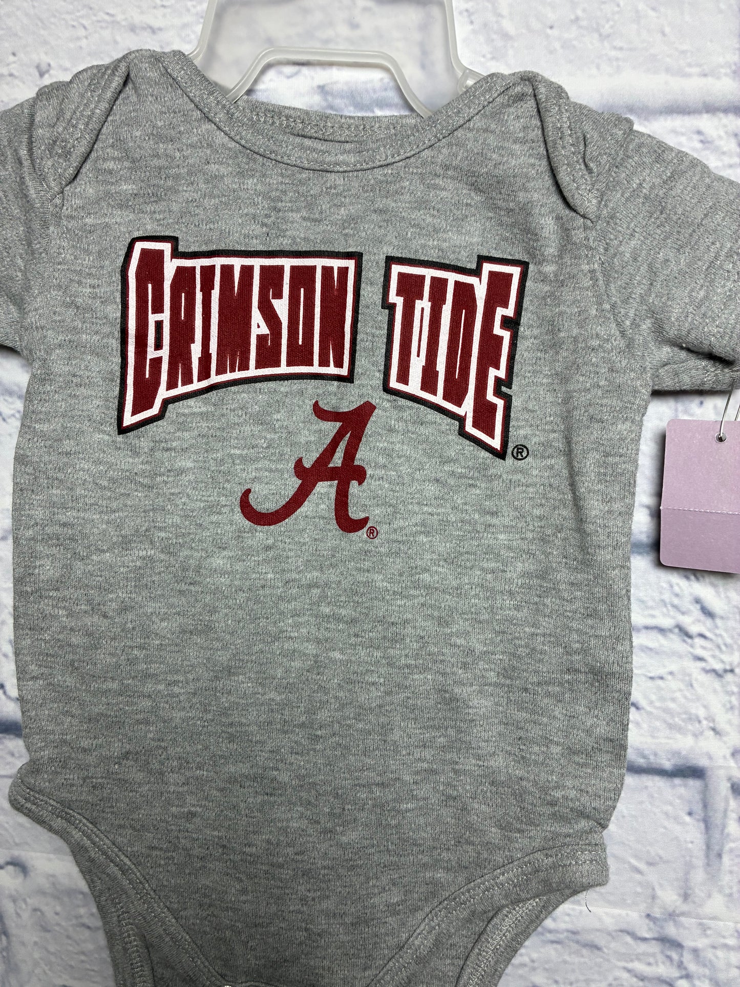 Infant Alabama Crimson Tide Dynamic Duo Bodysuit in a gray color with a three-snap bottom and a lap shoulder neckline -3/6Mons