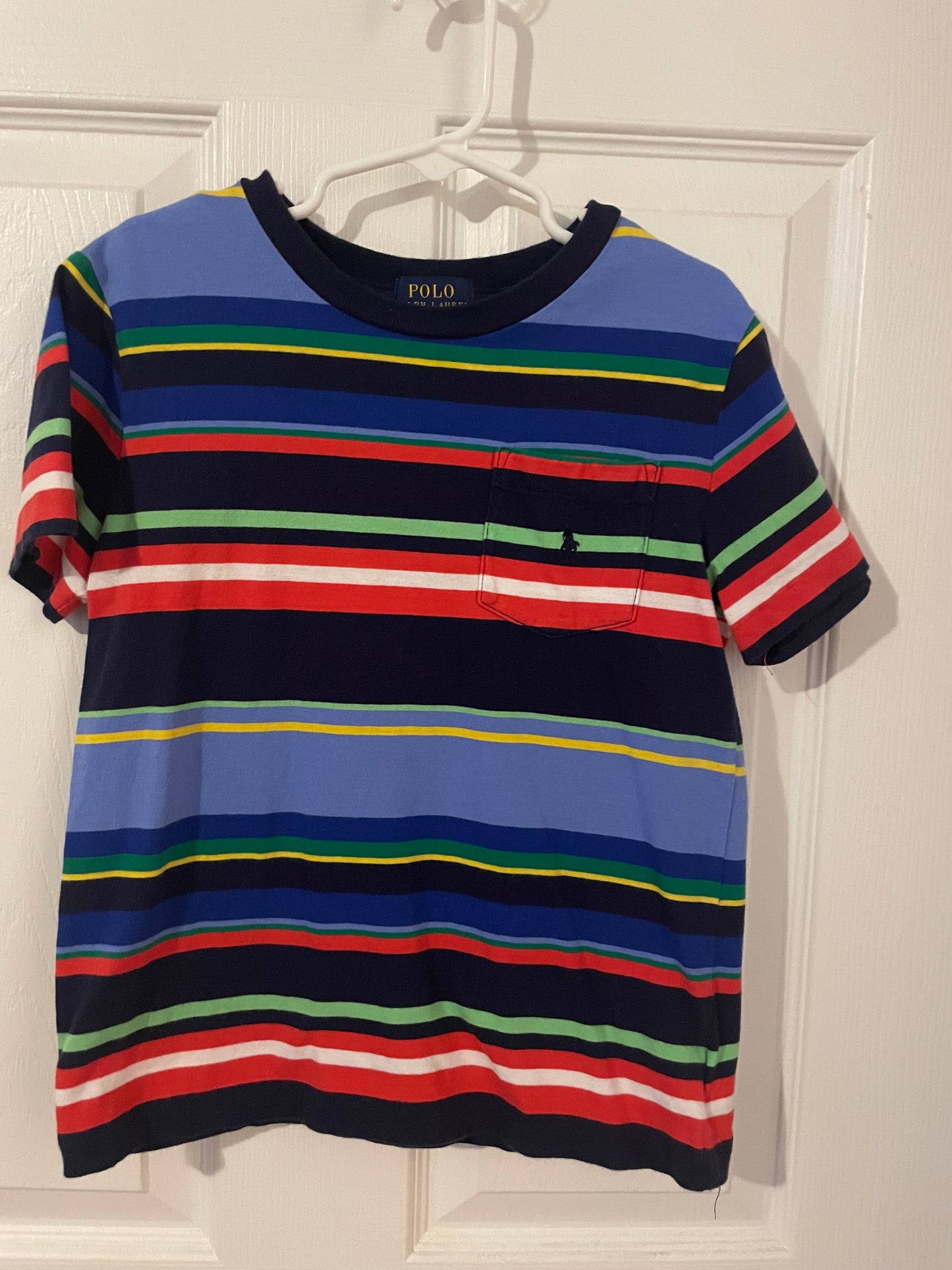 POLO Ralph Lauren Boys Size 7 Multi-Color Striped Polo Player T-Shirt – Good Condition