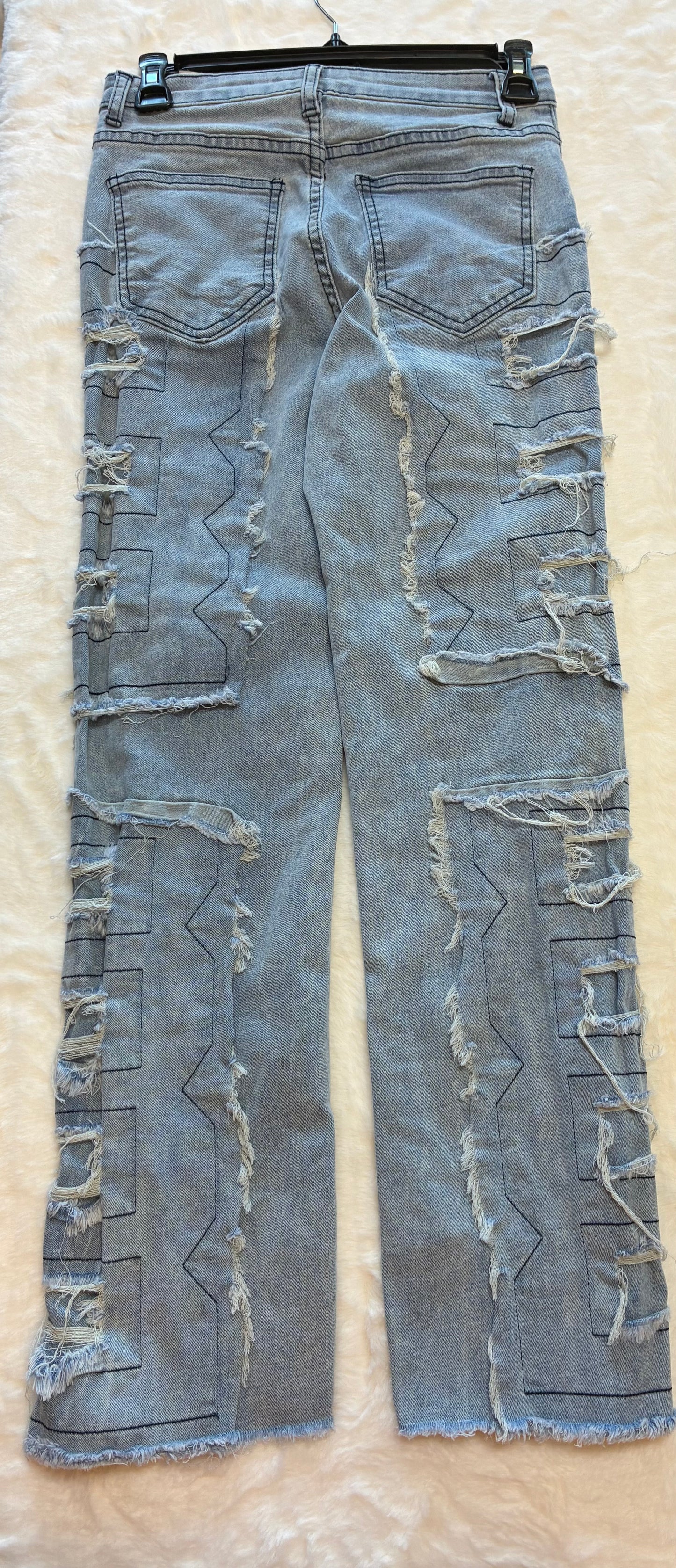 Stylish Distressed Denim Jeans with Unique Stitching Girl’s Size