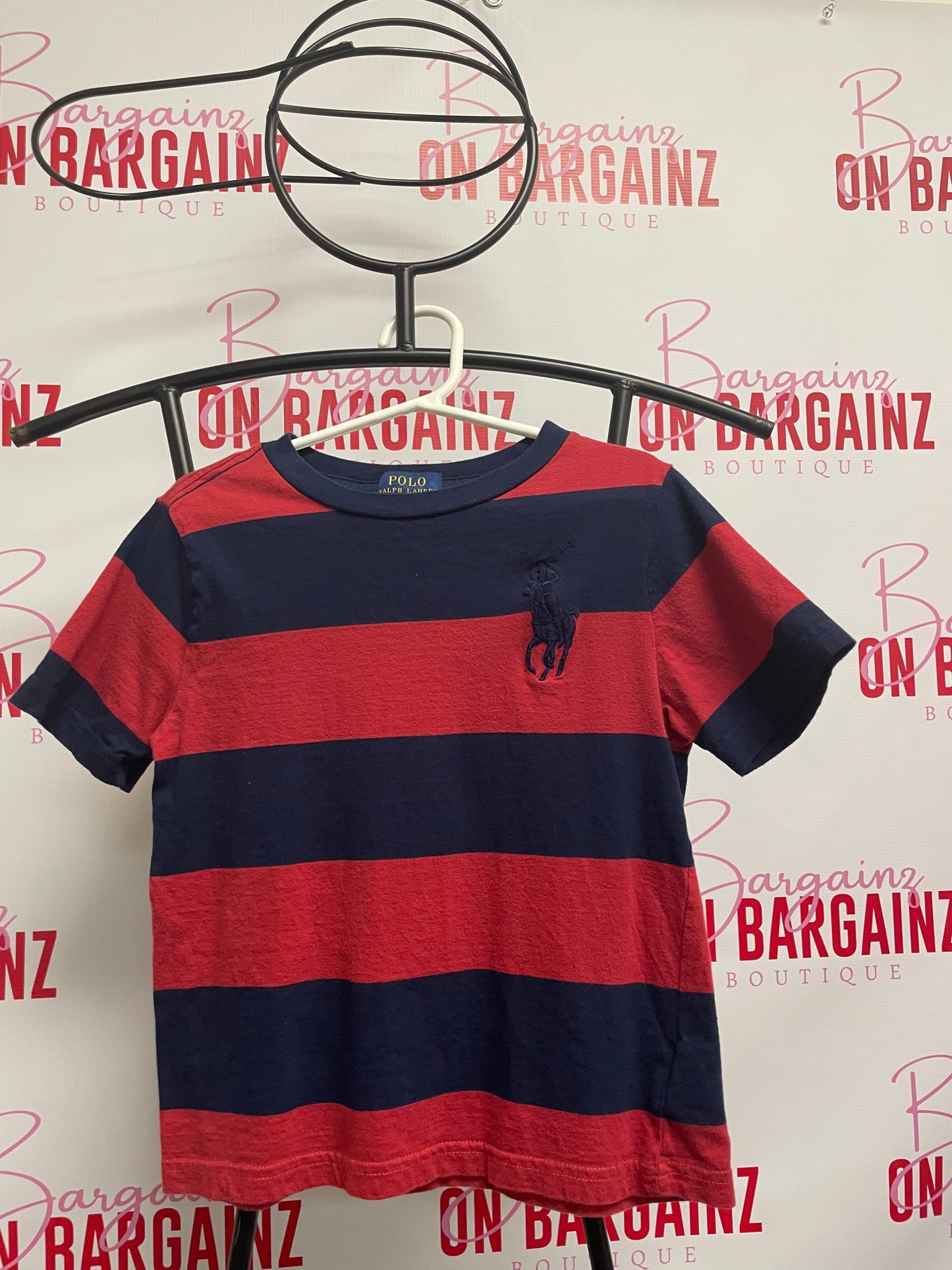 Ralph Lauren Polo Shirt ~Boys Size 6 ~Small Blue Red Stripe Big Pony Preppy~Great Condition