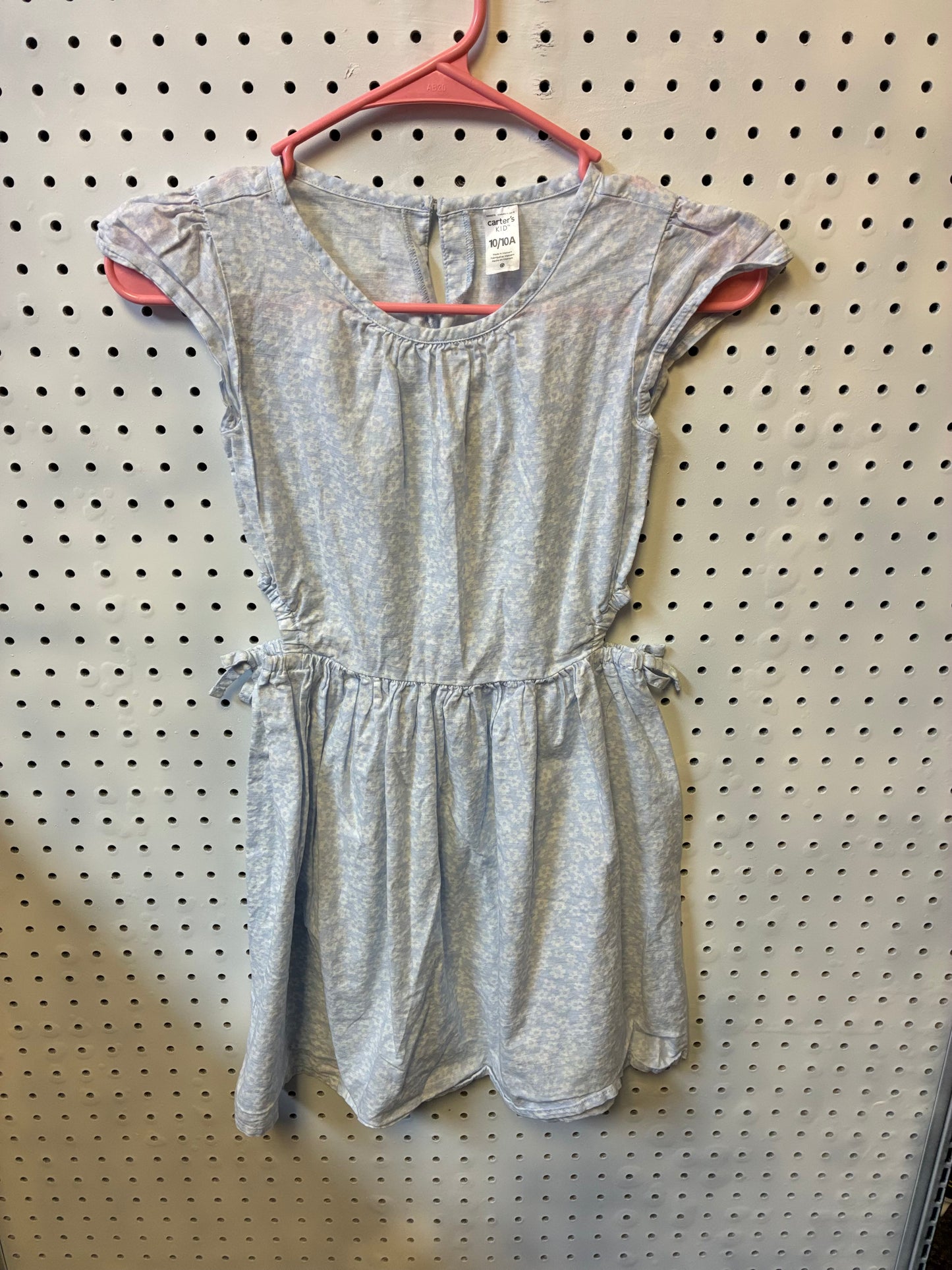 Carters Kid Size 10/10a Blue Floral Cotton Button Dress Short Sleeve