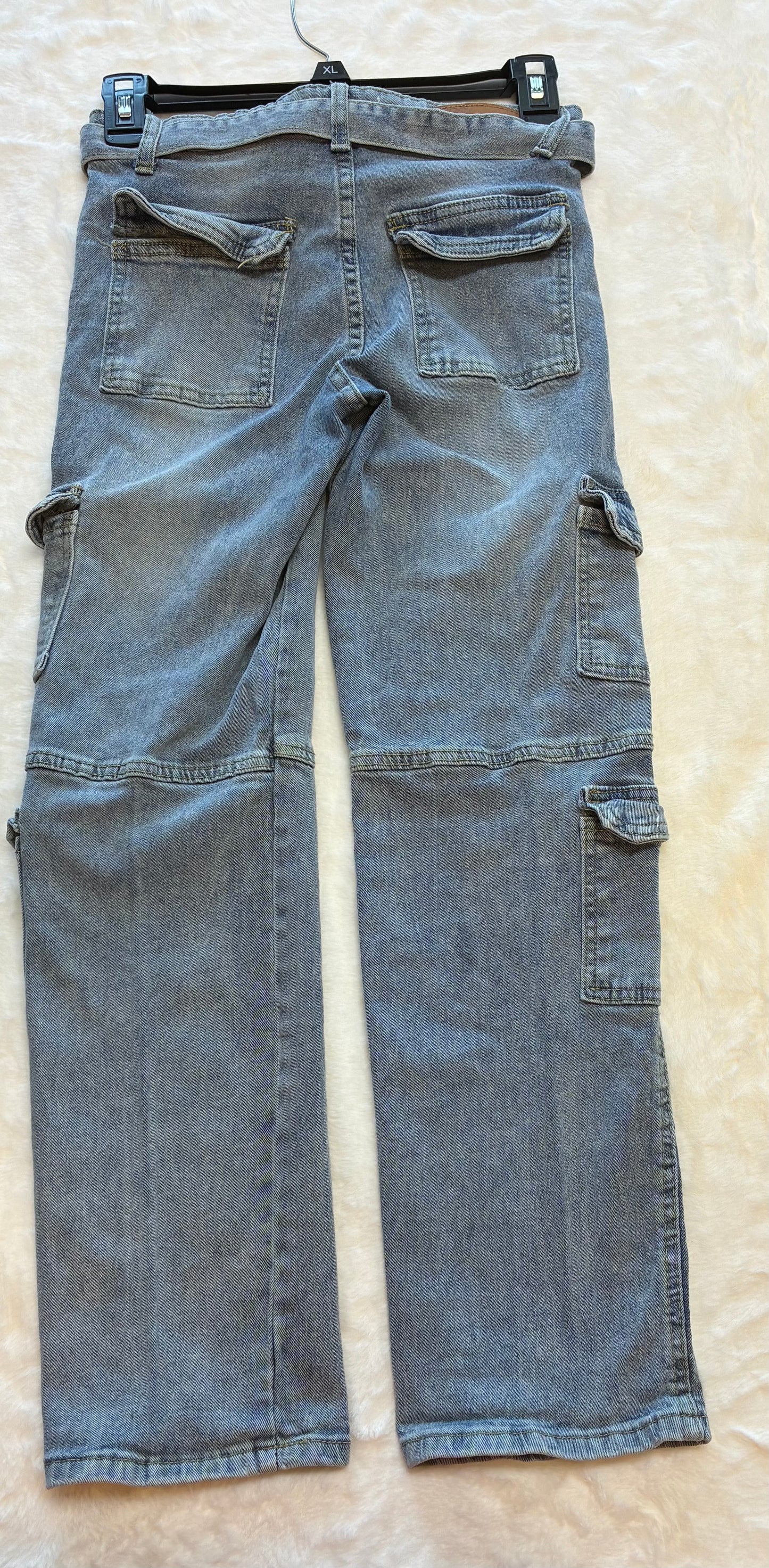 Red Bottom Cargo Jeans Pants with Belt Size 16