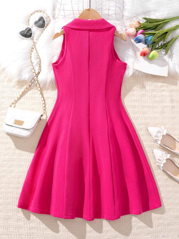 Tween Girl Elegant Collar V-Neck Cinched Waist A-Line Umbrella Dress- Size 12y