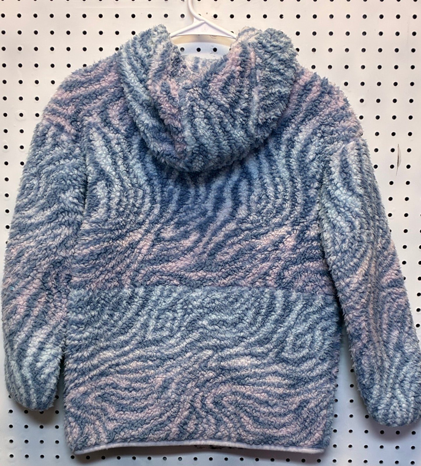 All In Motion Girls' High Pile Sherpa Fleece Pullover Sweatshirt in a blue and pink zebra print designate 10/12