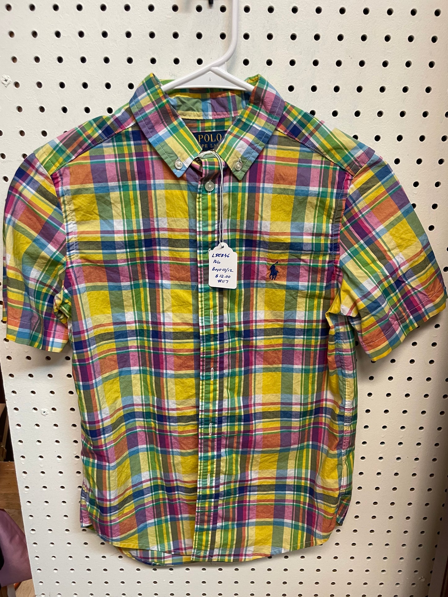 Polo Ralph Lauren Classic Fit Plaid Yellow Short Sleeve Boys Size 10/12