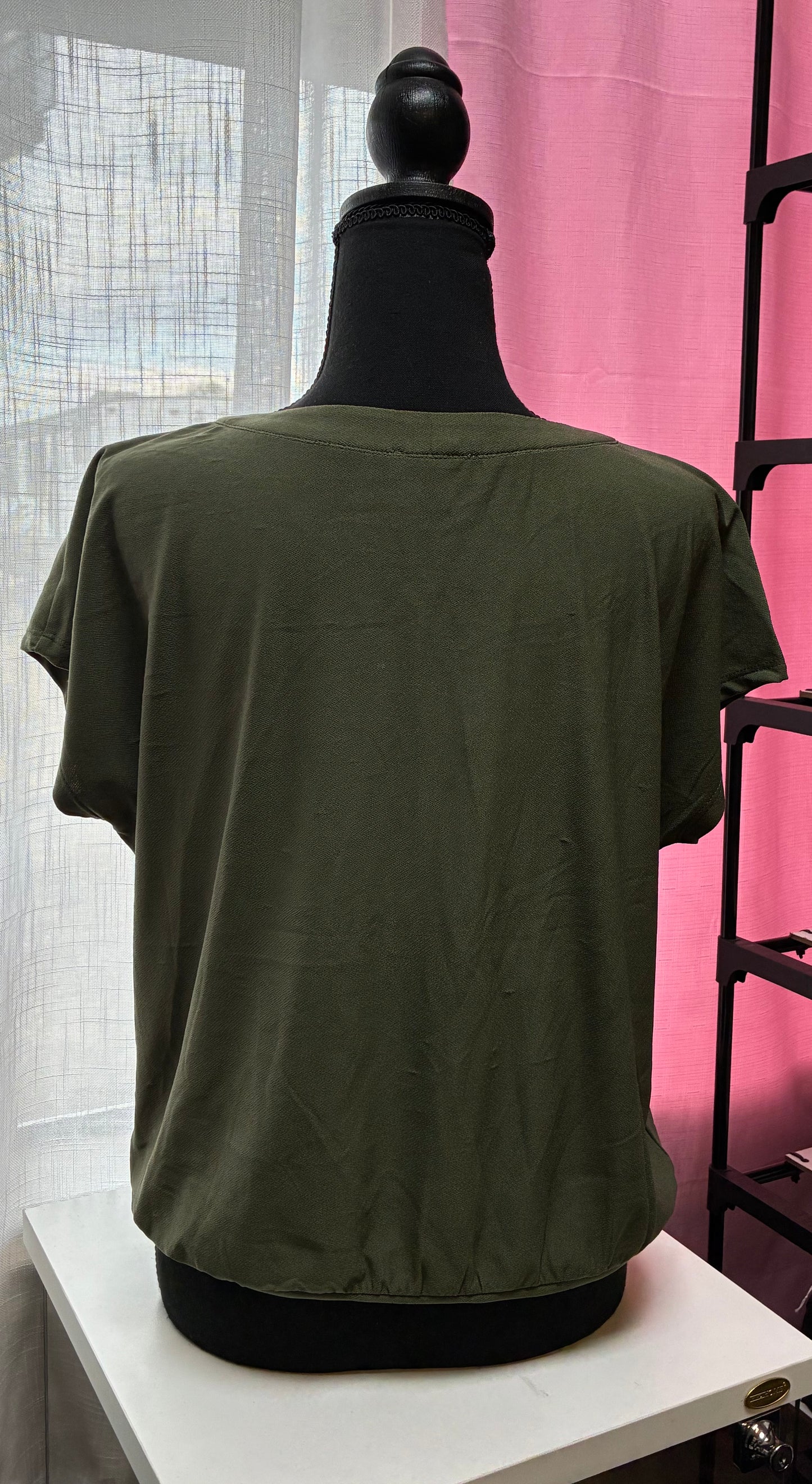 Luxology olive green short sleeve blouse- Size Medium