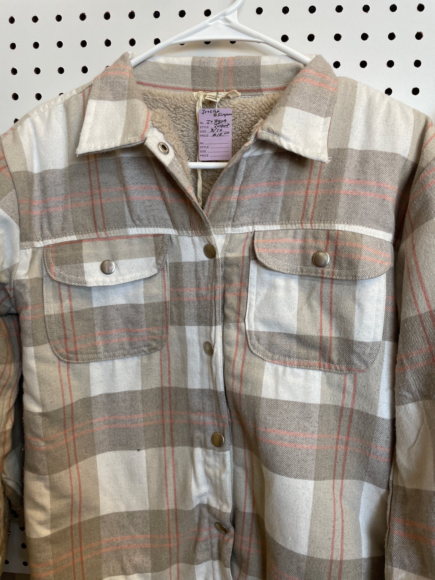 Jessica Simpson girls Fashion Shirt Jacket Taupe Plaid, Size 8/10