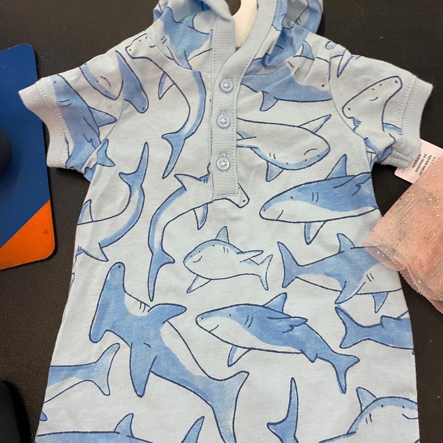 Carter's Just One You Baby Boys' Shark Romper, 6Mons Blue