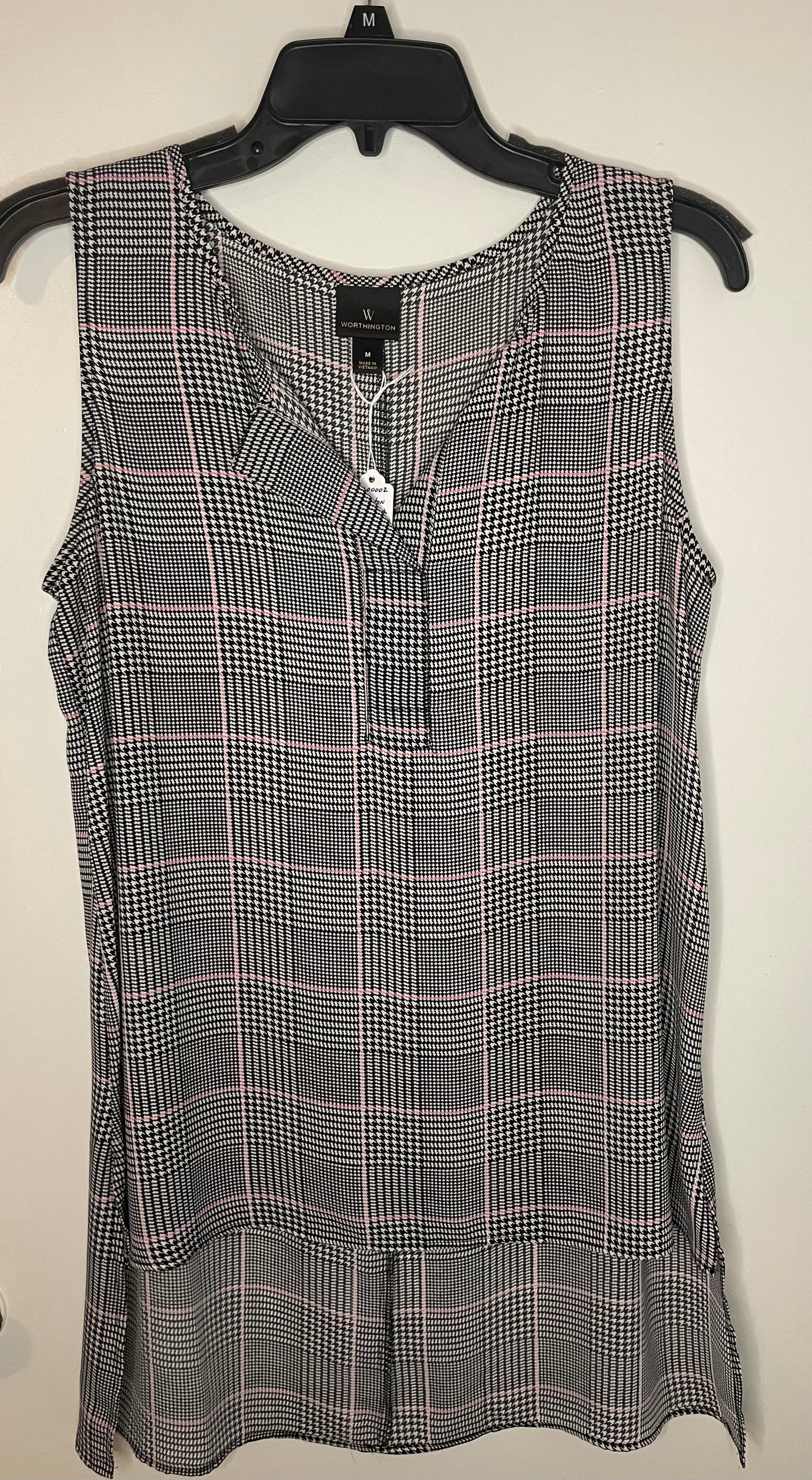 Worthington-black-and-pink-plaid-high-low-tank-top~Women’s Size Medium ~Great Condition