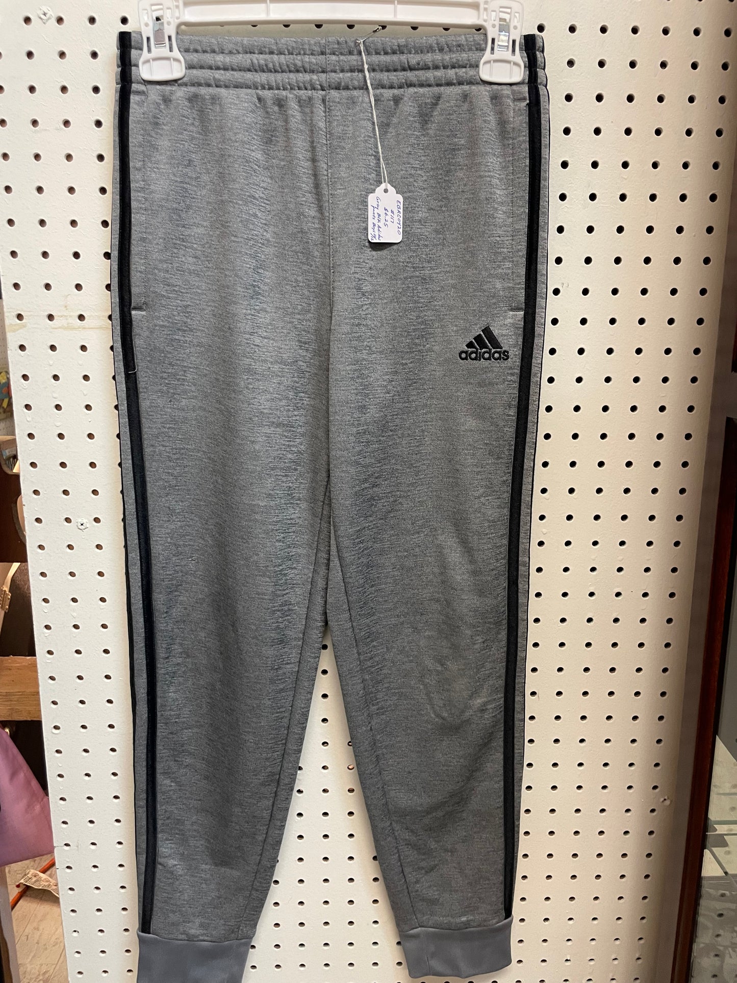Adidas Boys’ Sweatpants, Gray & Black, Size 10/12.
