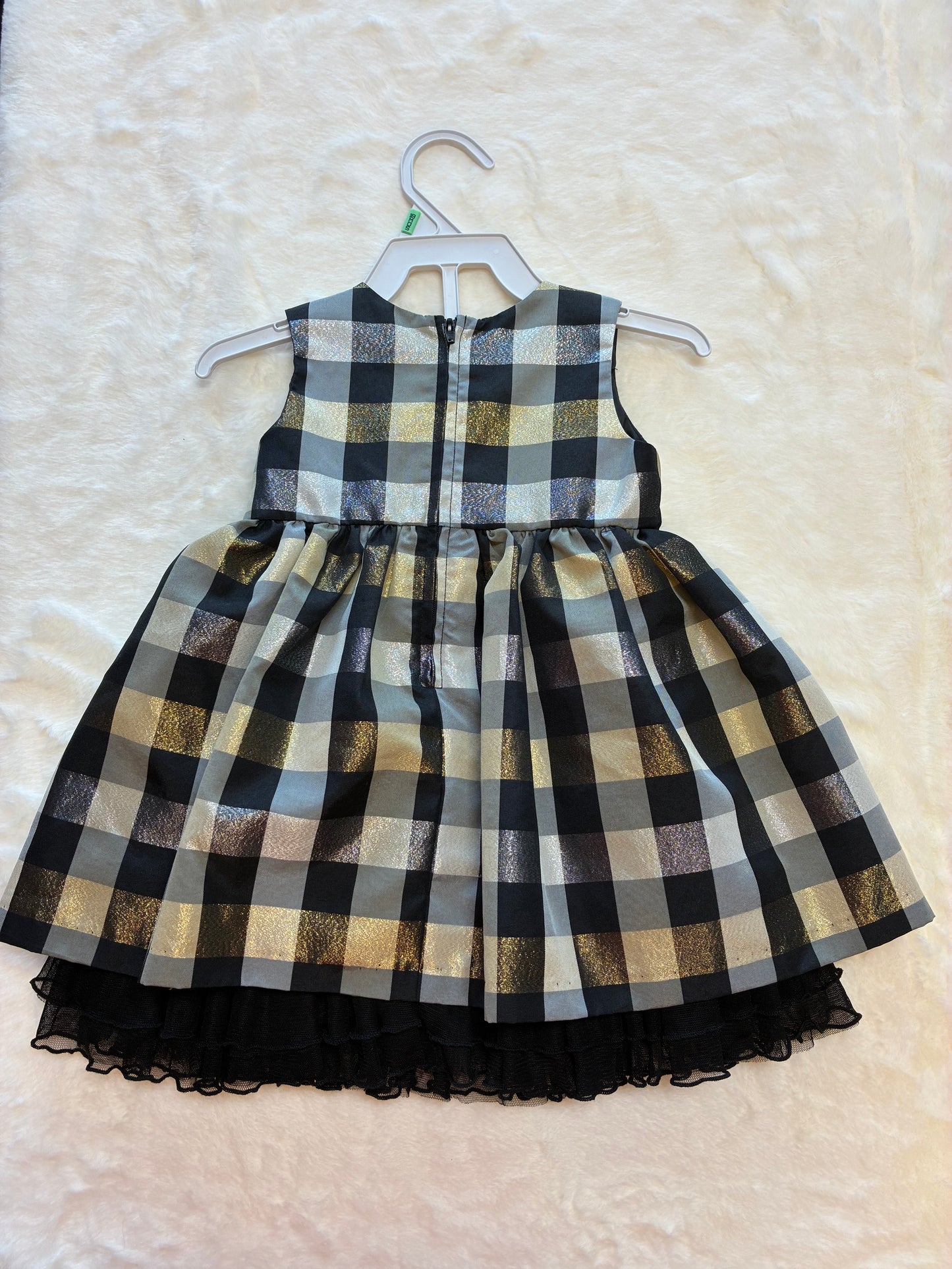 Bonnie Baby Girls Black Gold Checkered Party Dress with Bow Size 18mons