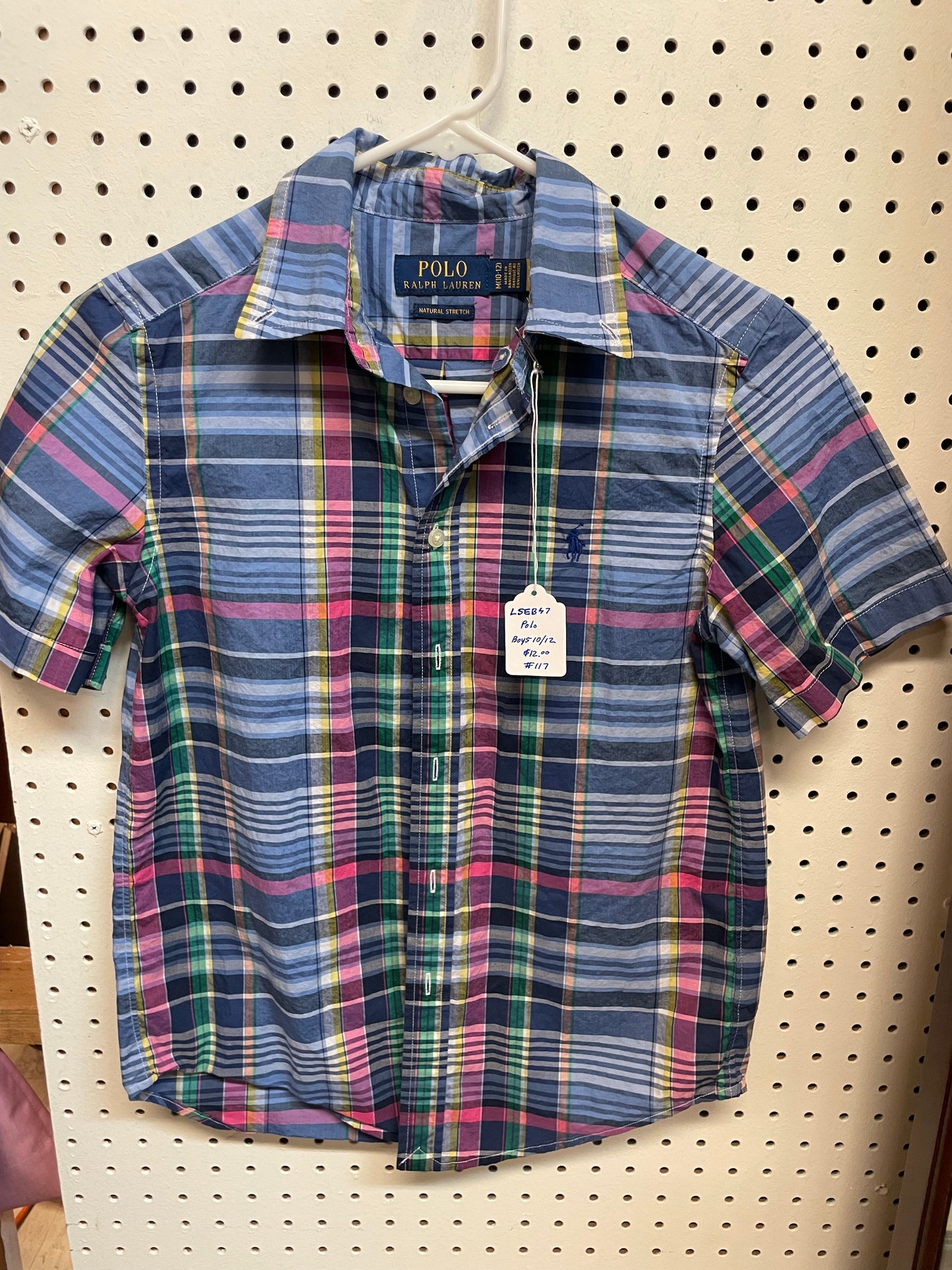 Polo Ralph Lauren Classic Fit Plaid Blue Short Sleeve Boys Size 10/12