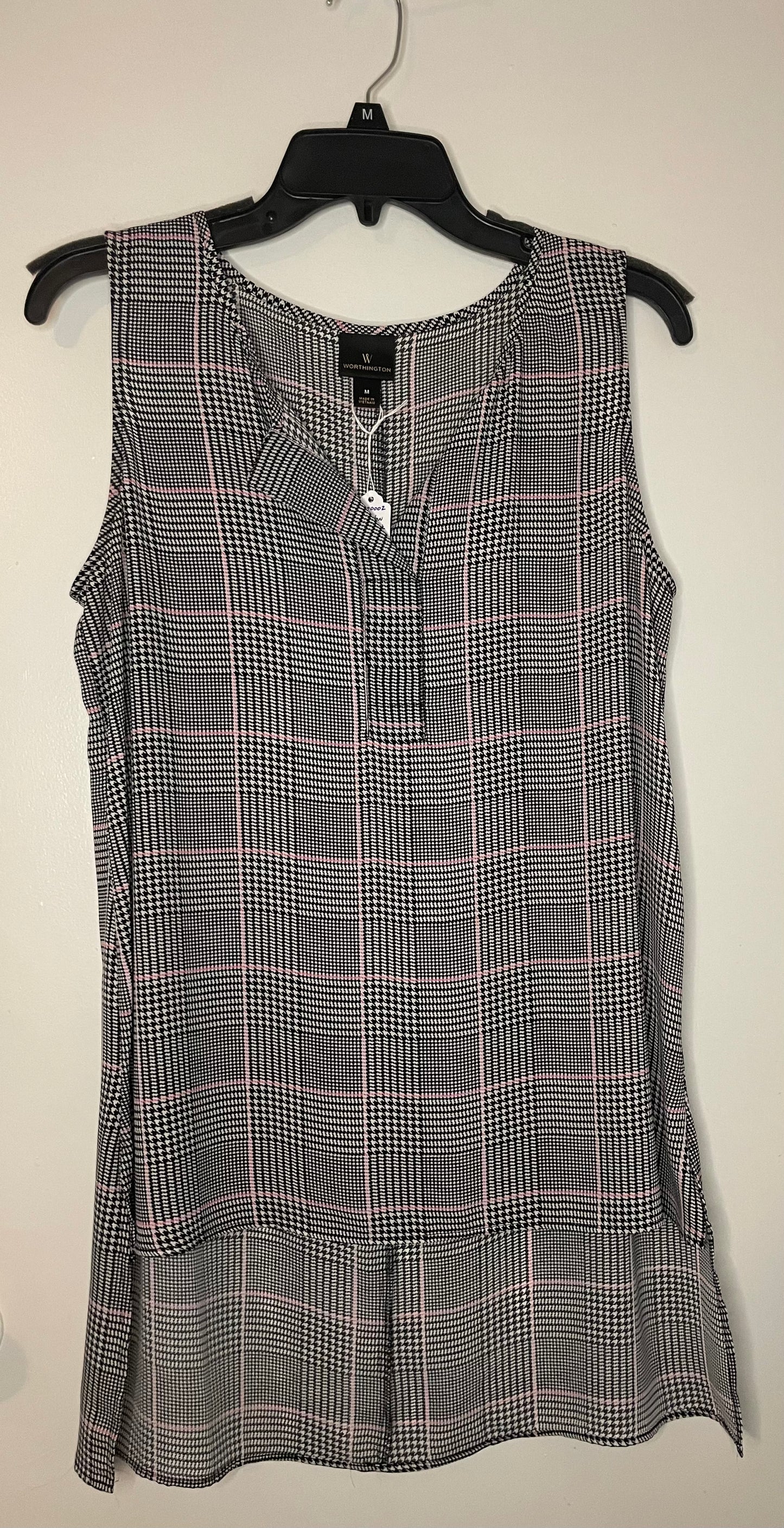 Worthington-black-and-pink-plaid-high-low-tank-top~Women’s Size Medium ~Great Condition