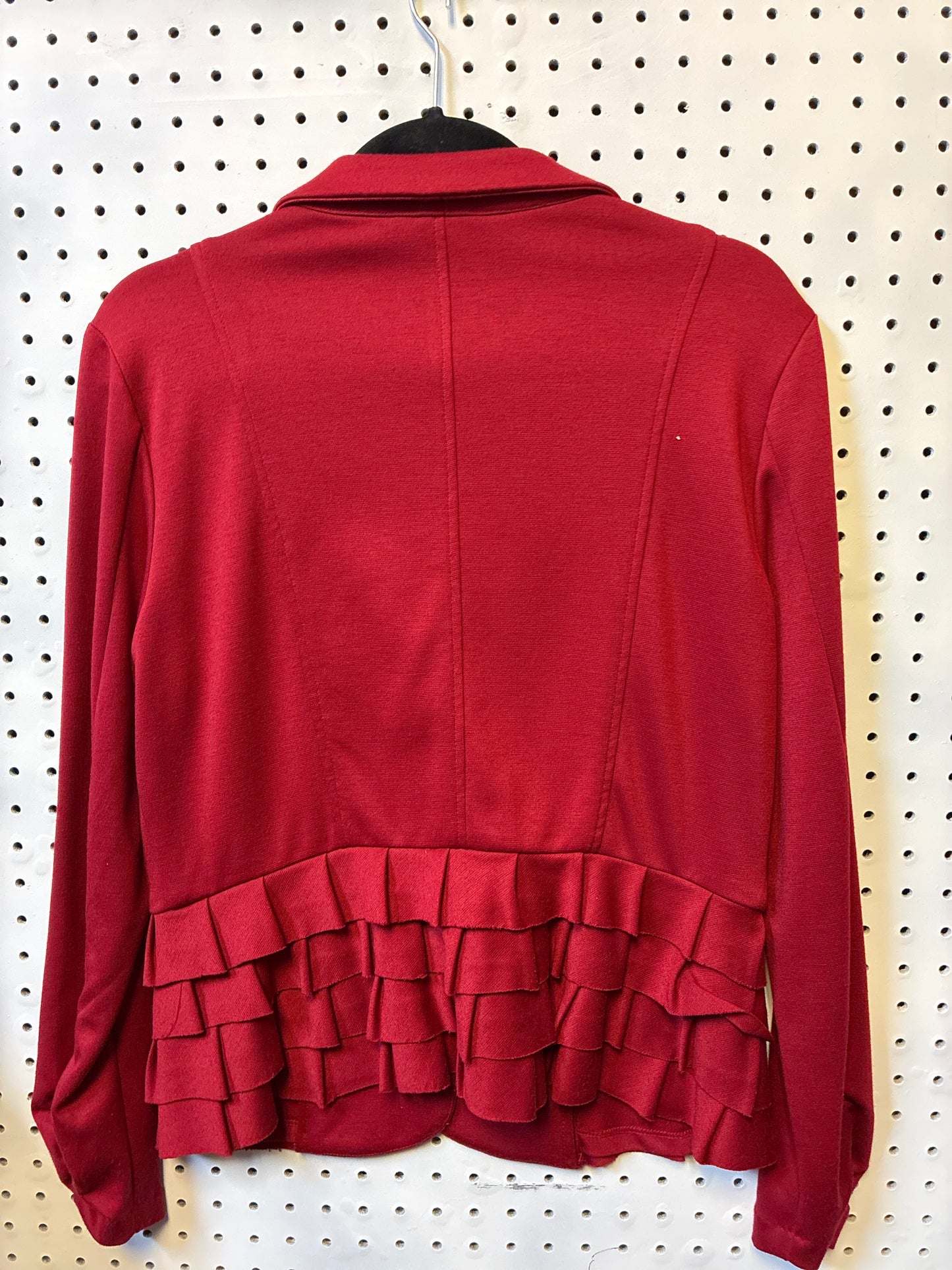 Sunny Leigh red women's blazer with pleated ruffle details on the pockets-Size Medium