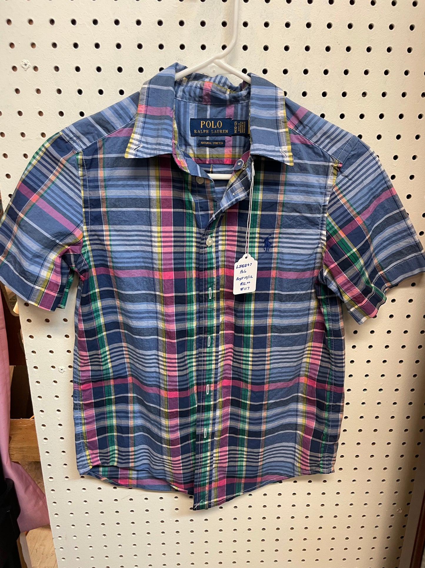 Polo Ralph Lauren Classic Fit Plaid Blue Short Sleeve Boys Size 10/12