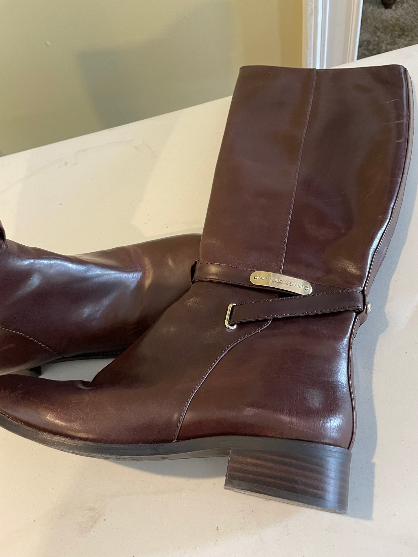Antonio Melani Tall Dark Brown Leather Boots ~Size10M~ Fairly New Condition