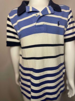 Polo Blue and White Striped Boys Polo Style Shirt~Size 5