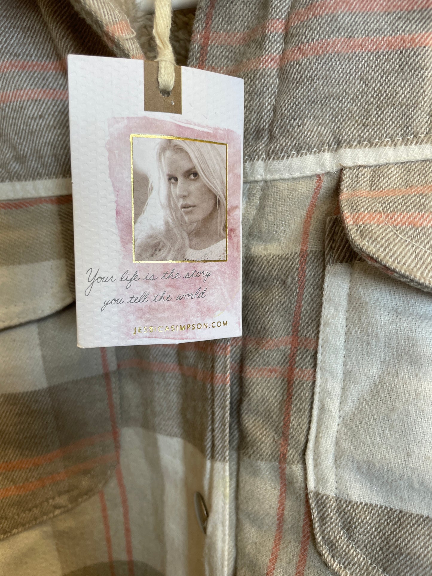 Jessica Simpson girls Fashion Shirt Jacket Taupe Plaid, Size 8/10