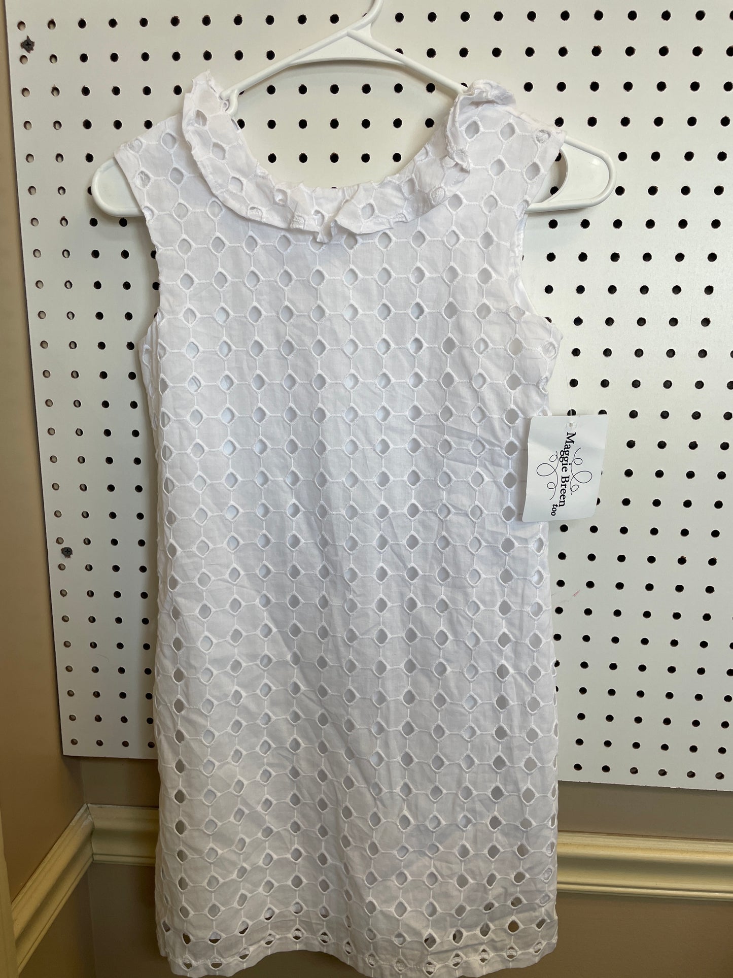 Maggie Breen V Back Dress White Eyelet Girl Size 10