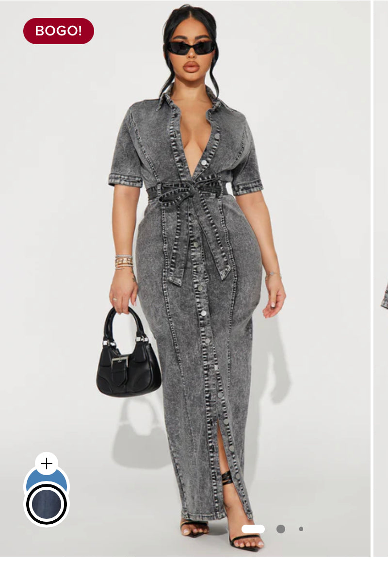 Kara Denim Maxi Dress - Dark Wash-Size XL