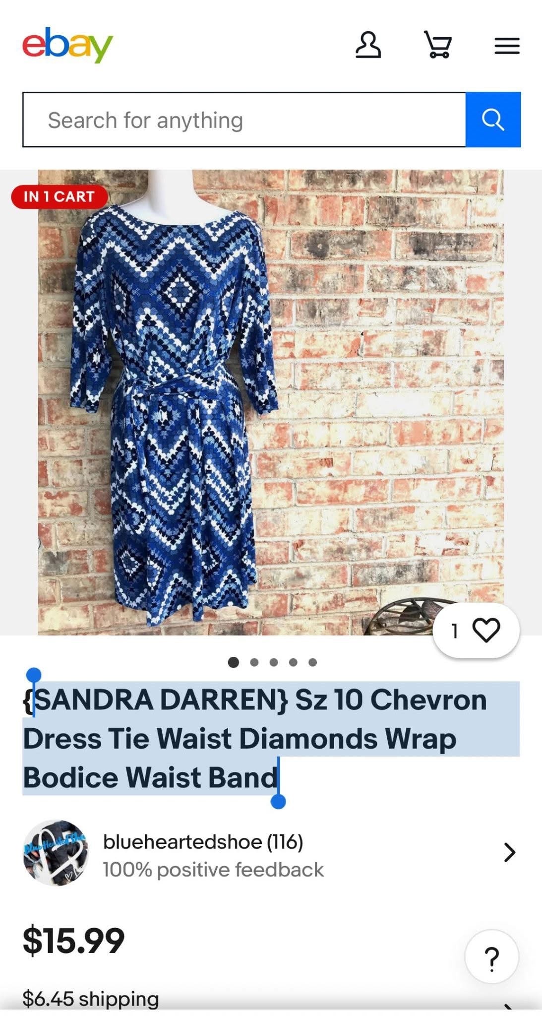 SANDRA DARREN} Sz 10 Chevron Dress Tie Waist Diamonds Wrap Bodice Waist Band