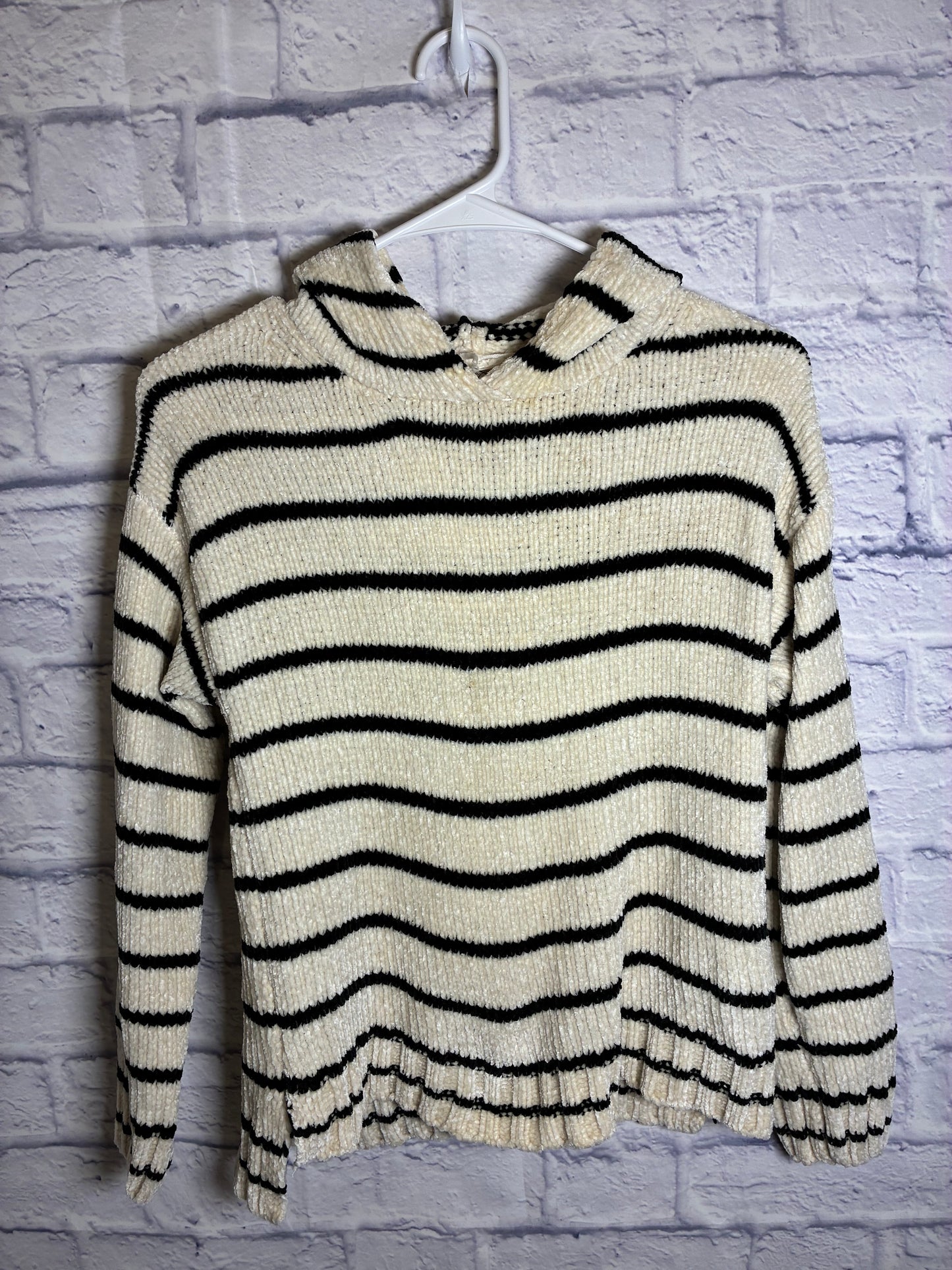 Jessica Simpson black and beige striped chenille knit hooded sweater Girls Size 12