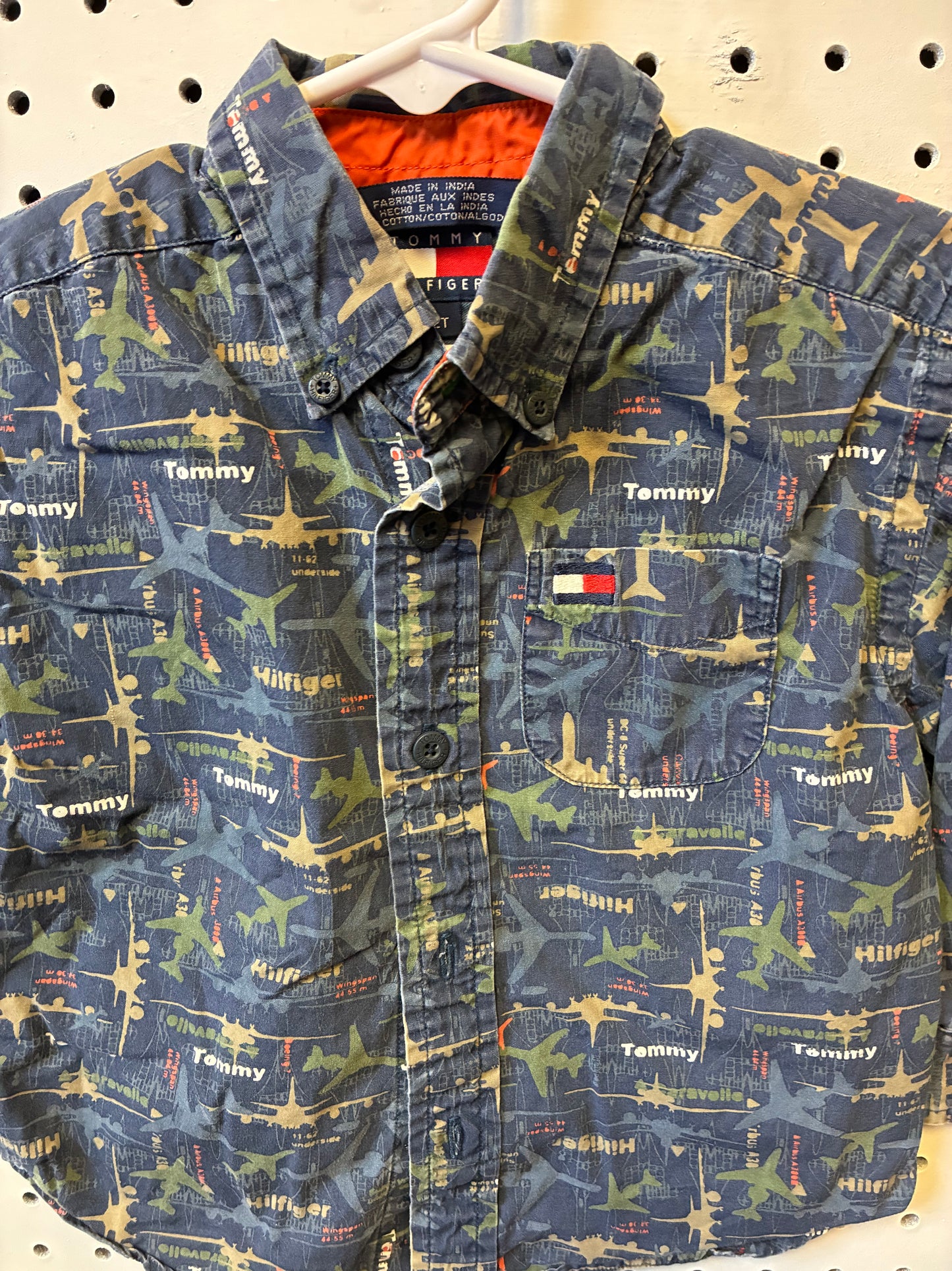 Tommy Hilfiger toddler boy's button-down shirt with an airplane pattern, size 2T
