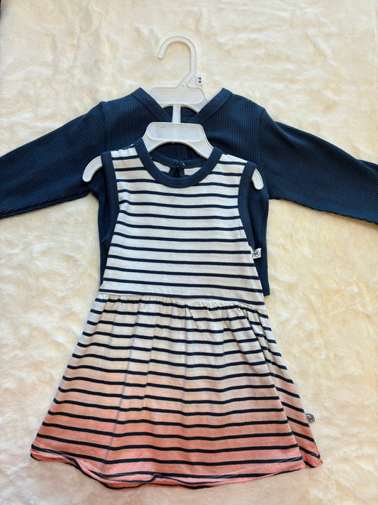 Girls Navy Cardigan and Striped Dress Set Size 18mons