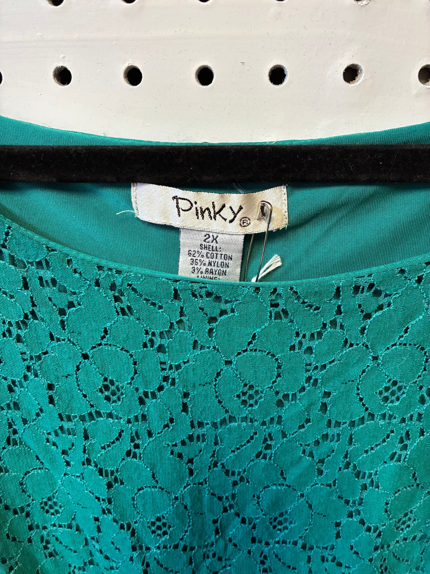 Pinky Teal Lace Overlay Sleeveless Dress Women 2XL