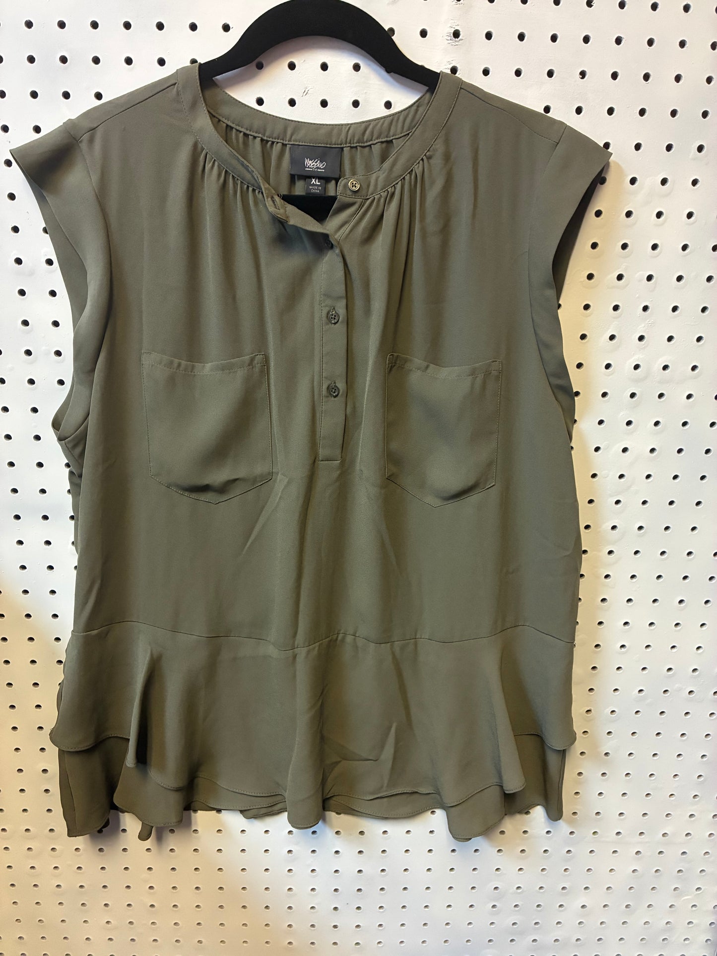Mossimo Olive Green Button-Front Blouse with Two Front Pockets-Casual Top/ Blouse Women Size XL