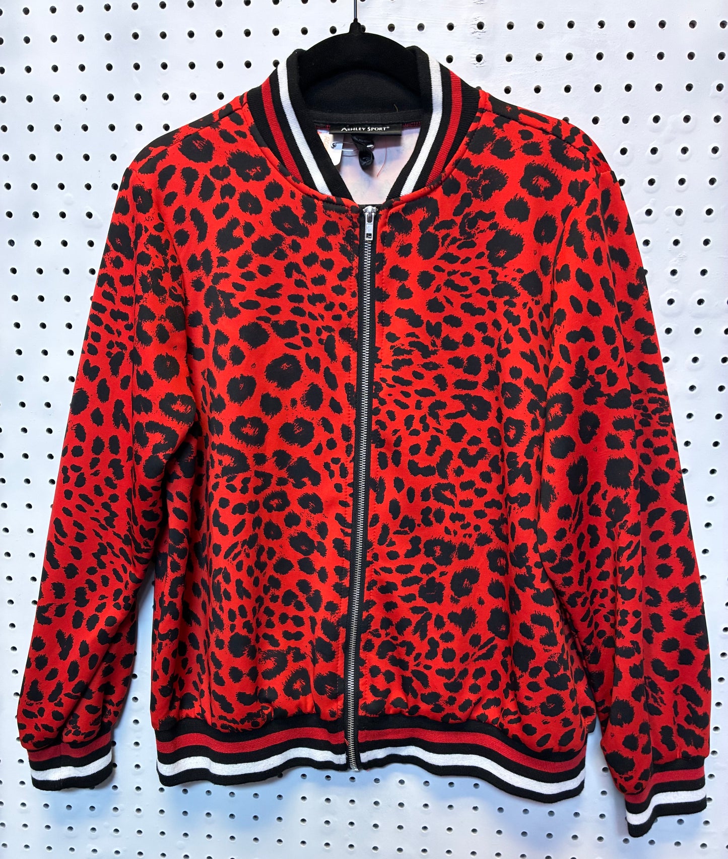 Ashley Stewart red leopard print satin bomber jacket- Size Large