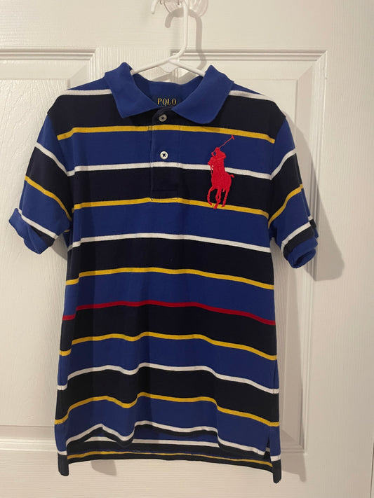 Polo Ralph Lauren Boys Blue Multi Stripe Big Pony Cotton Polo Shirt, Size 8~ Great Condition