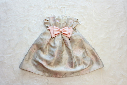 Bonnie Baby Elegant Baby Girl Dress with Pink Bow, Size 18mons
