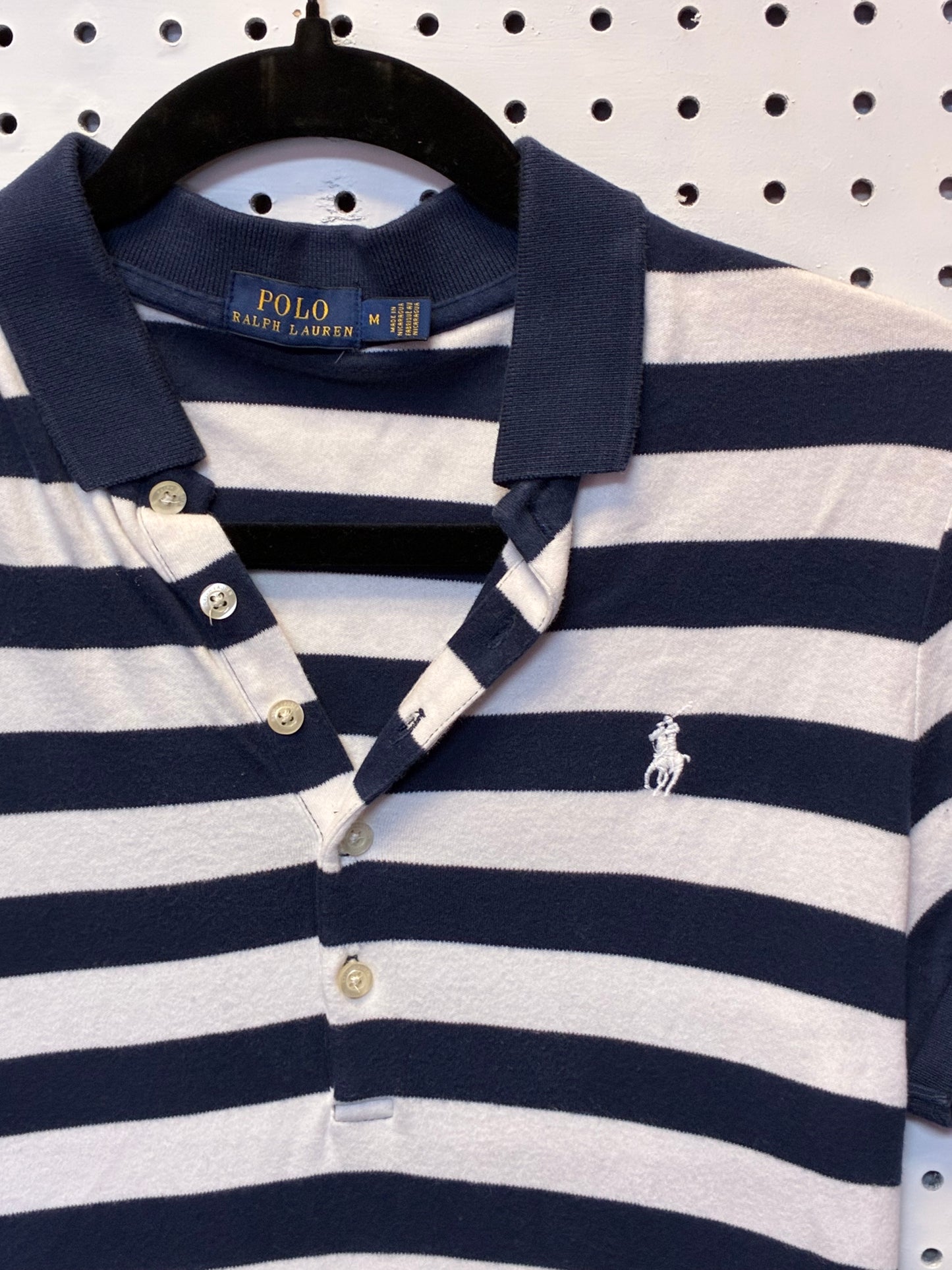 Polo Ralph Lauren navy and white striped stretch-cotton polo shirt Women Size Medium
