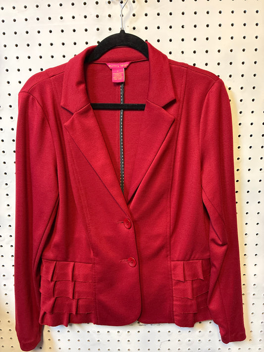 Sunny Leigh red women's blazer with pleated ruffle details on the pockets-Size Medium