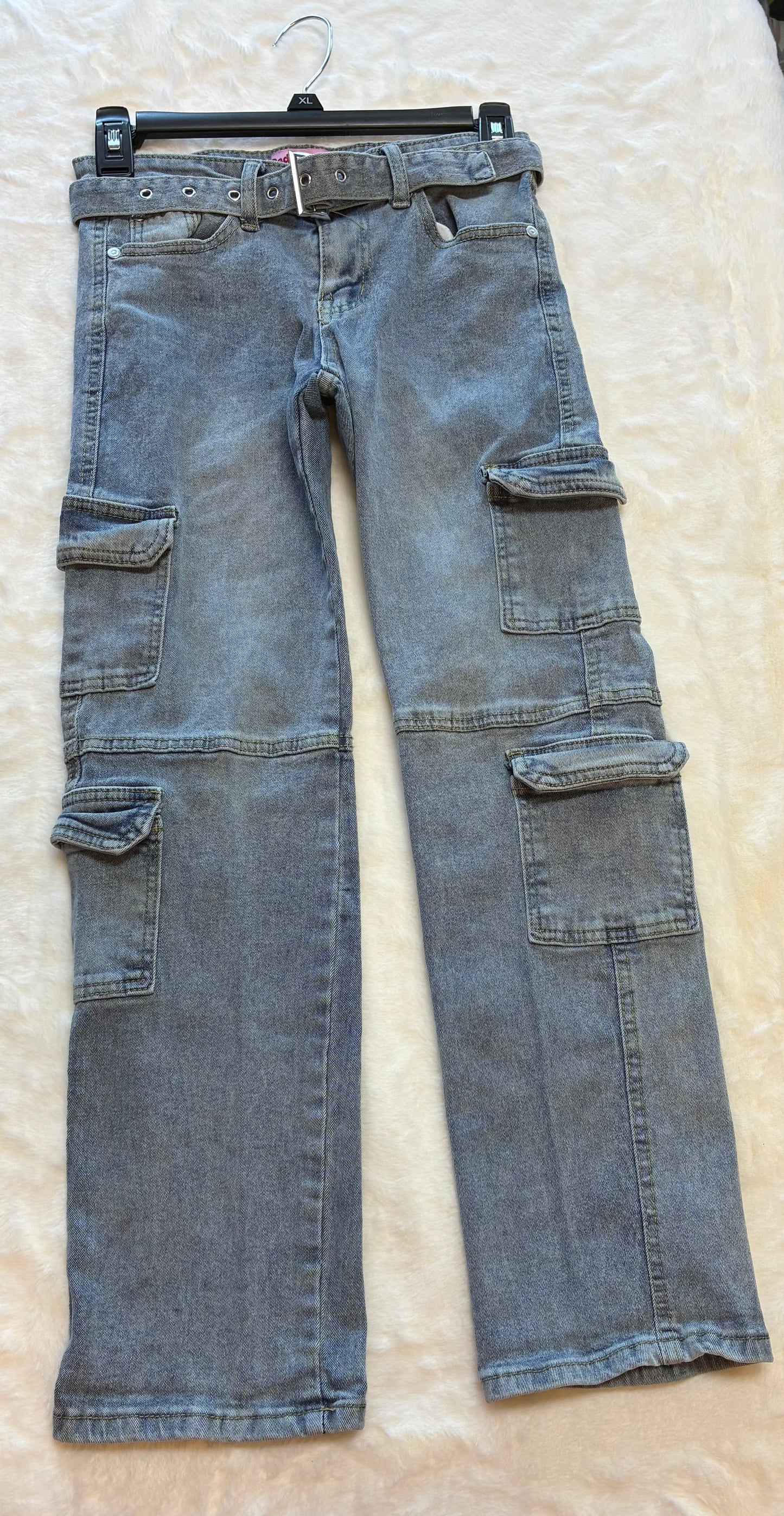Red Bottom Cargo Jeans Pants with Belt Size 16