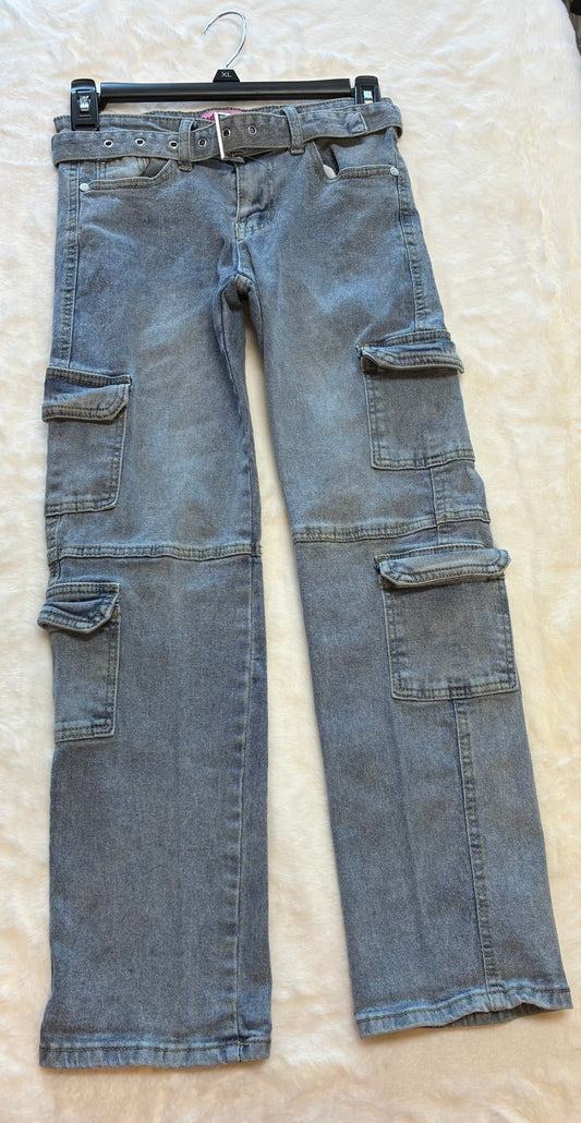 Red Bottom Cargo Jeans Pants with Belt Size 16