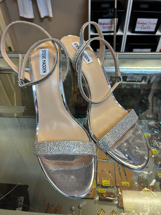 Steve Madden Wafer-R stiletto heeled sandal in a silver multi rhinestone finish Size 12M