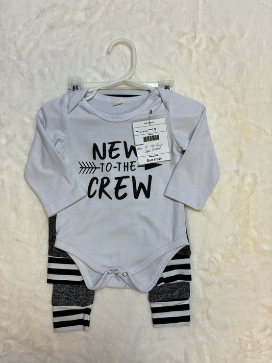 3pc New To The Crew Baby Bodysuit and Pants Set -Size 6 Months Boys Size 6mons