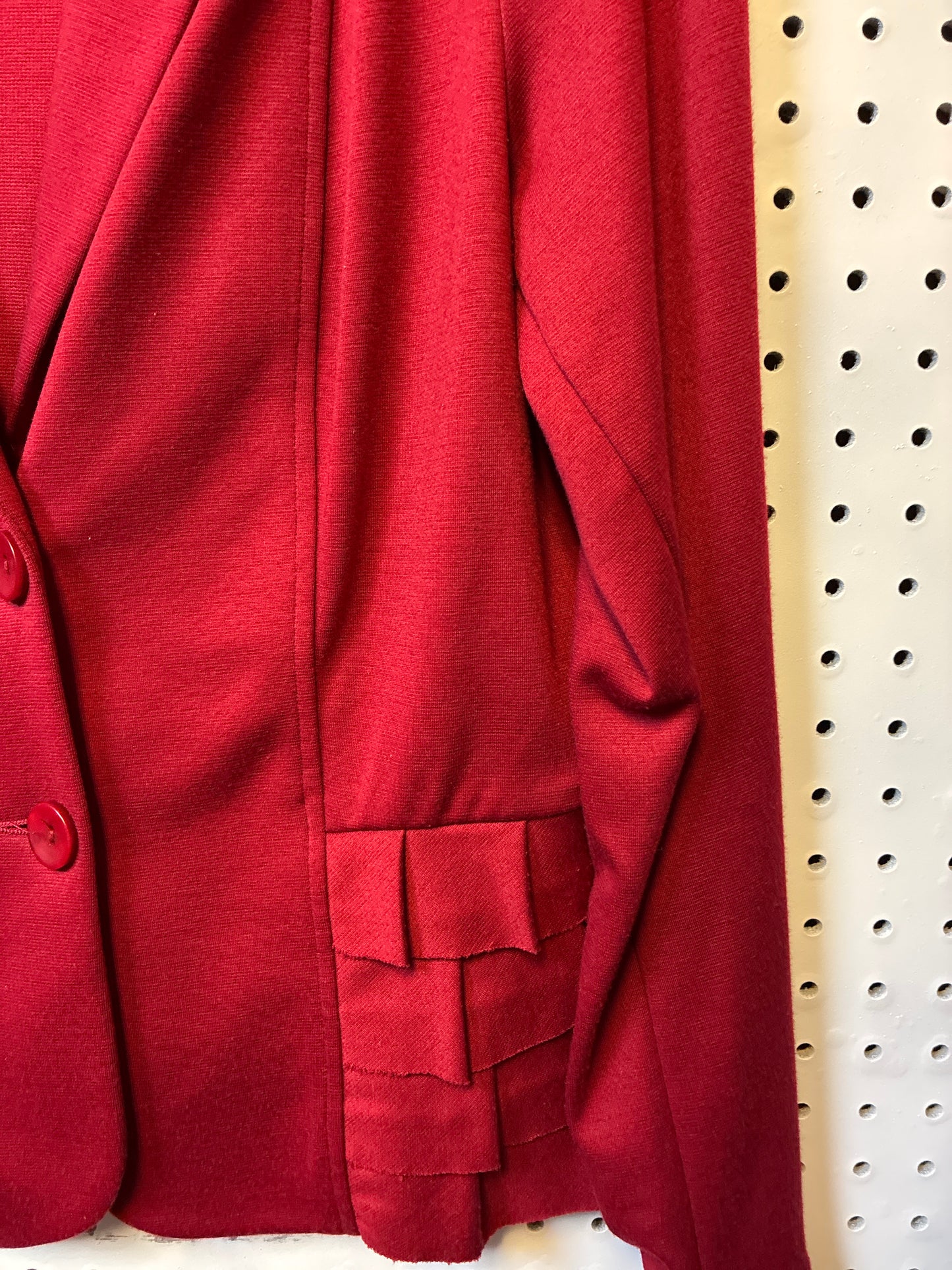 Sunny Leigh red women's blazer with pleated ruffle details on the pockets-Size Medium