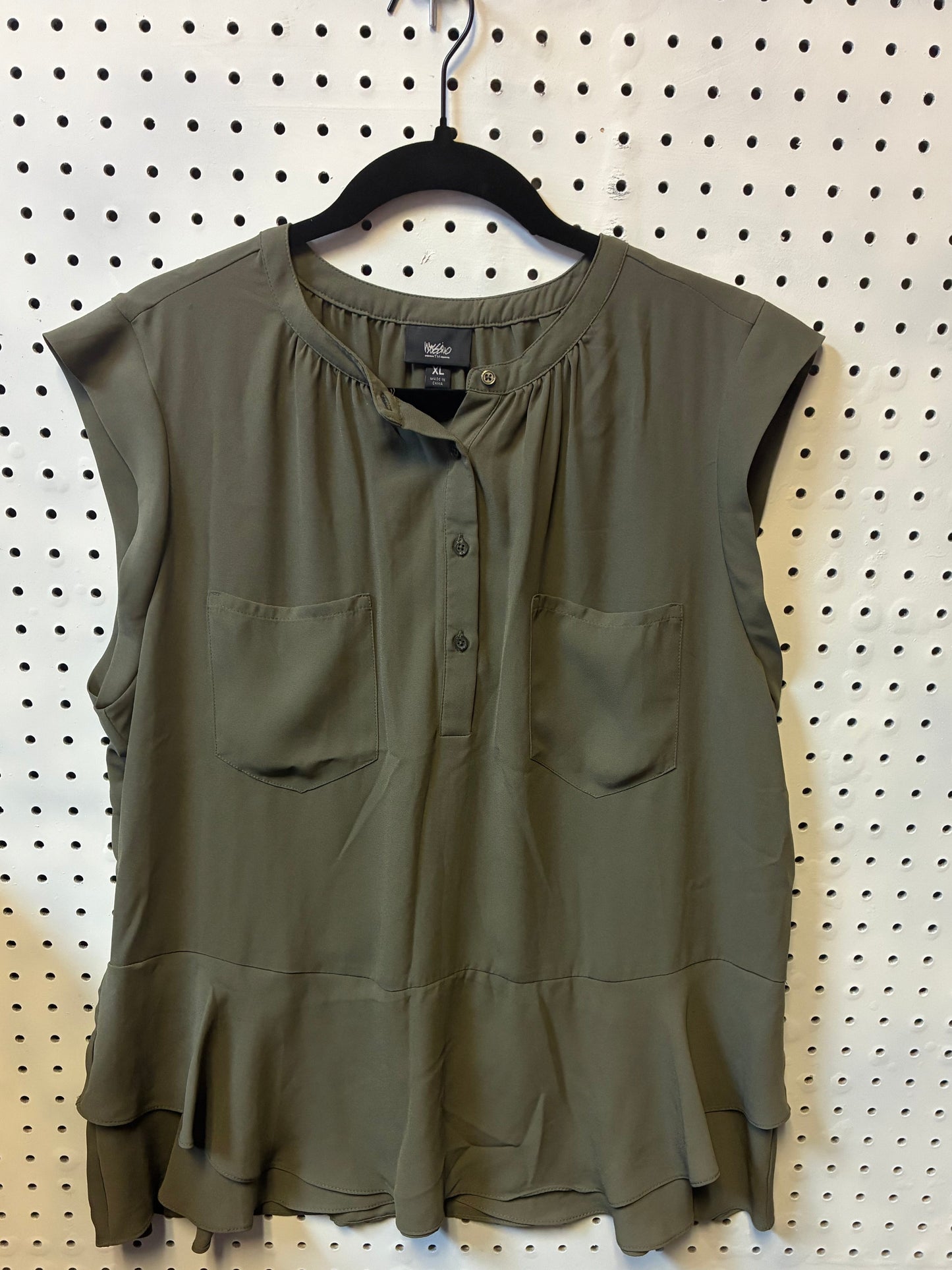 Mossimo Olive Green Button-Front Blouse with Two Front Pockets-Casual Top/ Blouse Women Size XL
