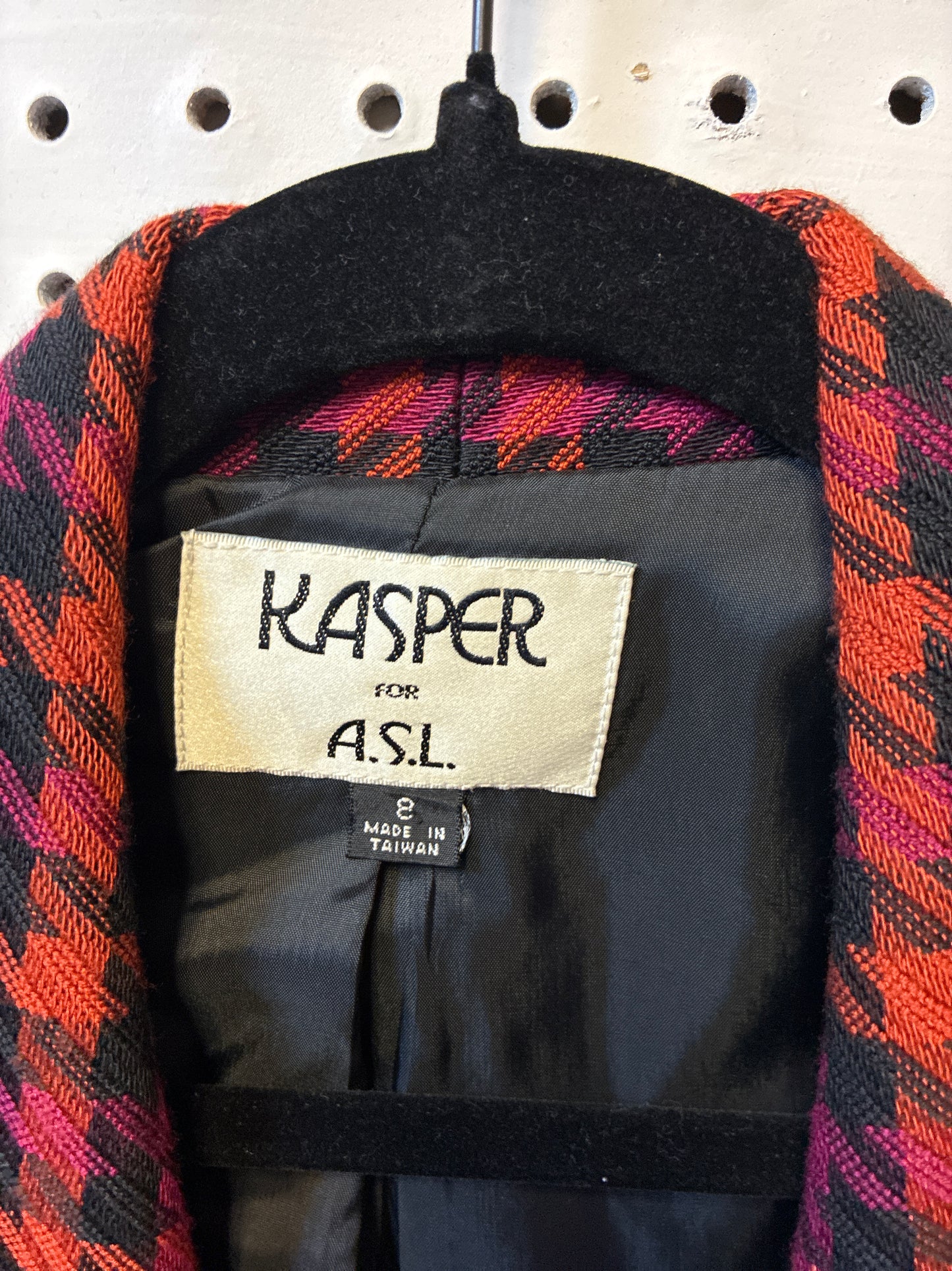 KASPER Women's Size 8 Houndstooth Multicolor Tweed Wool Blazer