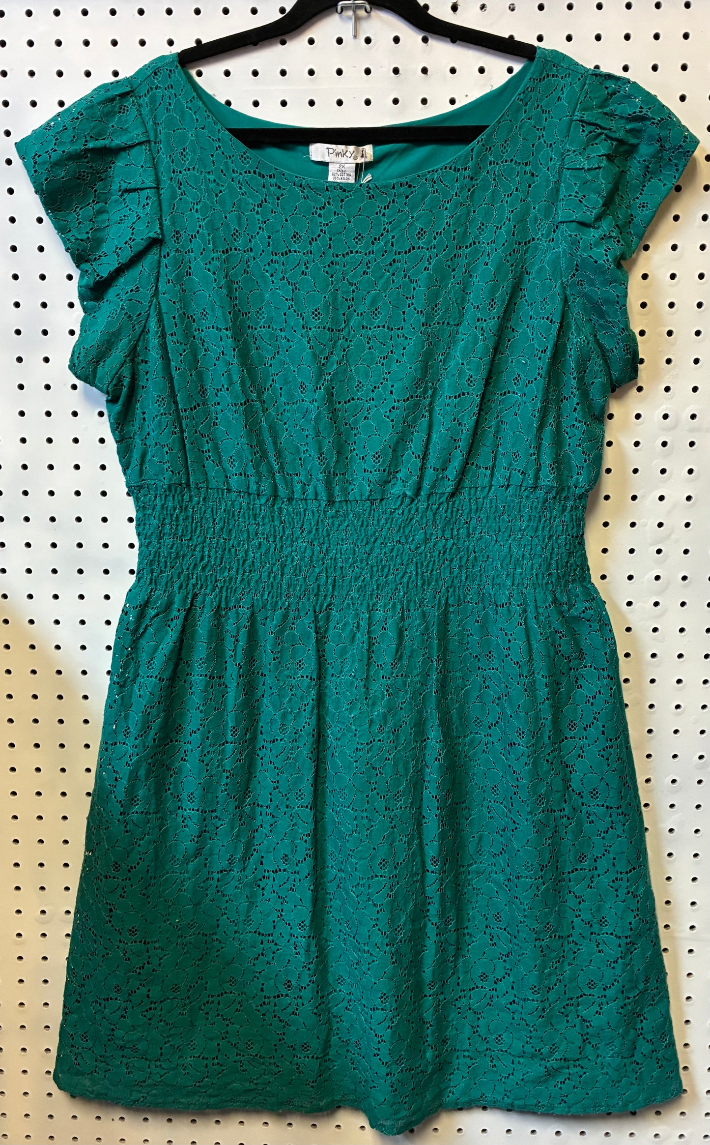Pinky Teal Lace Overlay Sleeveless Dress Women 2XL