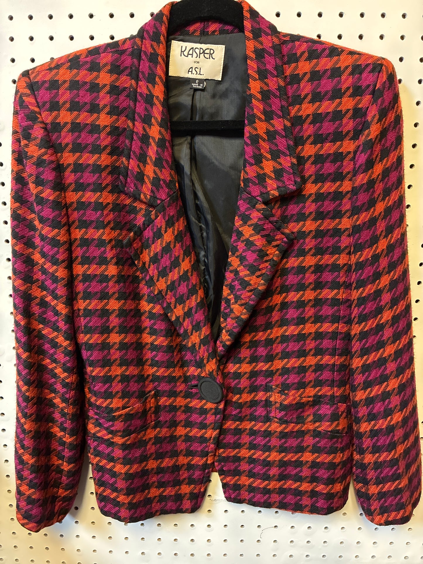 KASPER Women's Size 8 Houndstooth Multicolor Tweed Wool Blazer
