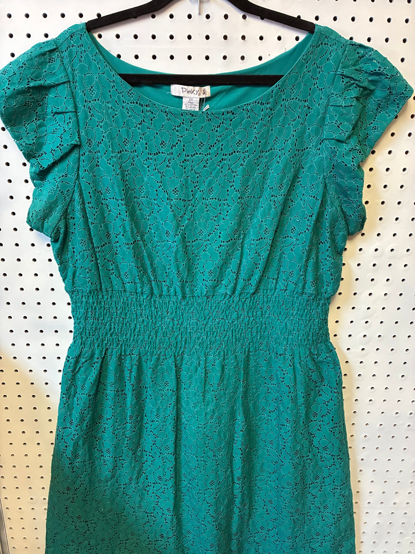 Pinky Teal Lace Overlay Sleeveless Dress Women 2XL