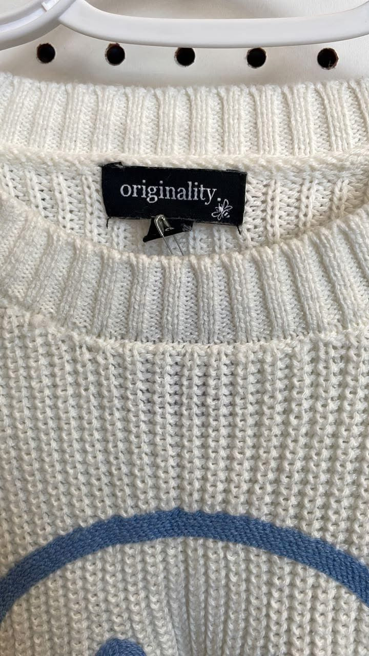 Originality-Big Girls Long Sleeve Smiley Face Sweater-Size Small
