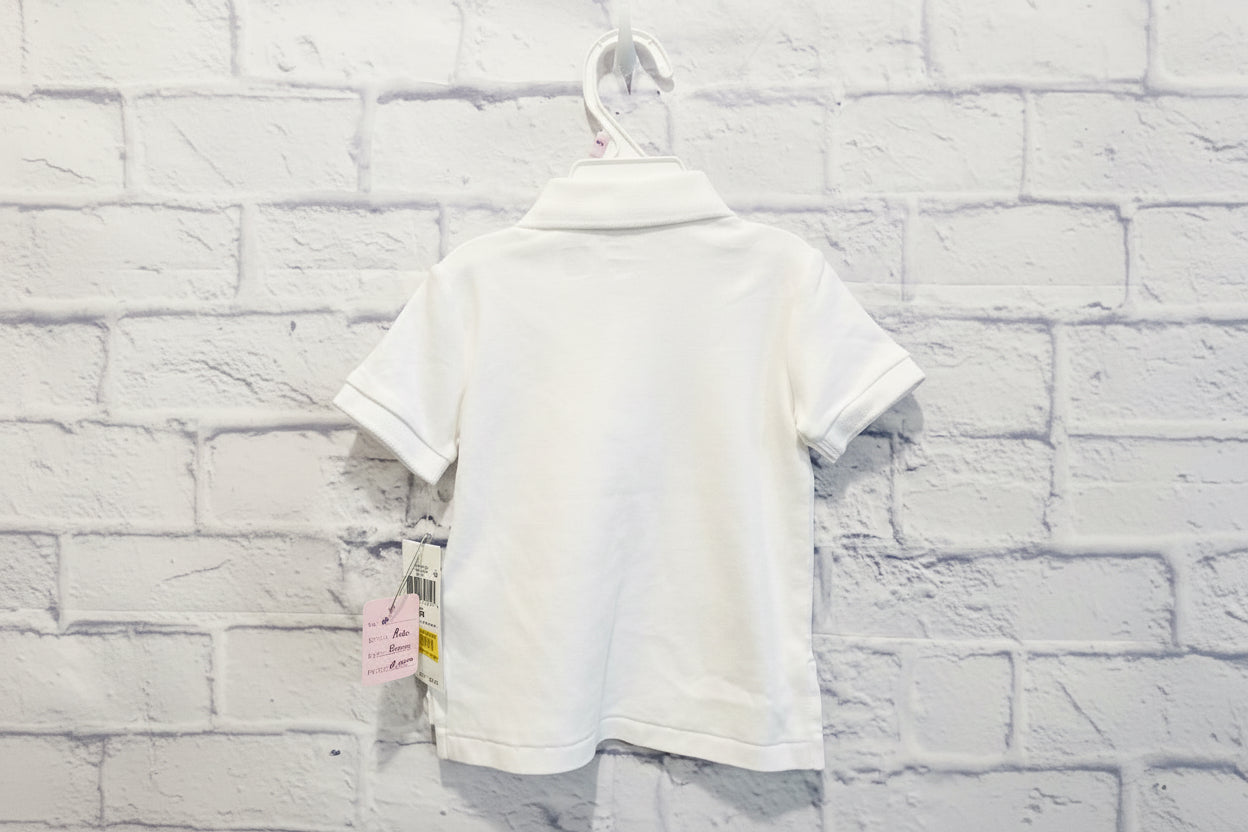 White Baby Polo Navy blue logo- Size 9mons NWT