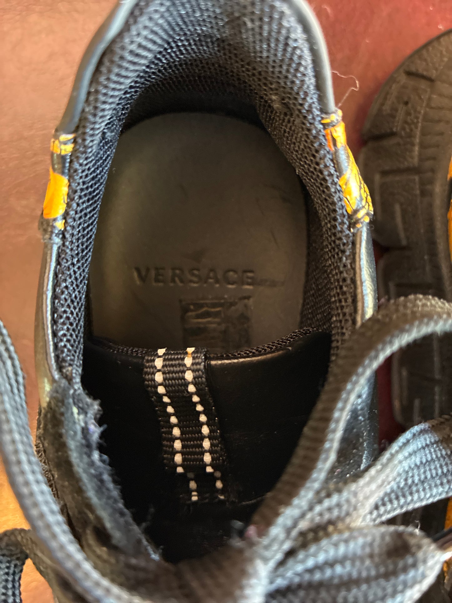 VERSACE-Kids' Trigreca Leather Sneakers In Blackgold Size 1.5 Youth