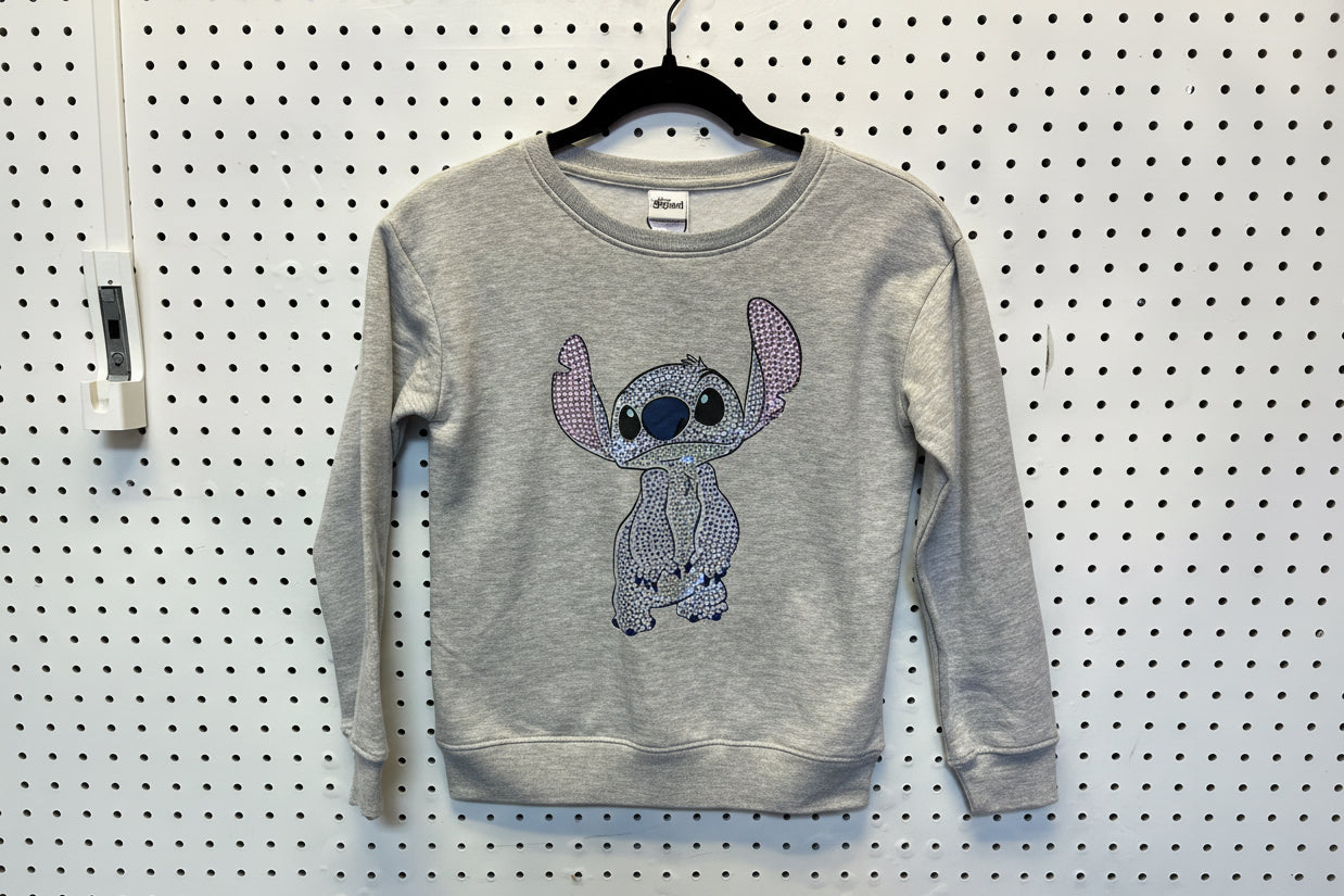 Grey Disney Lilo and Stitch crewneck sweatshirt featuring a sequined graphic of Stitch. Size 10/12