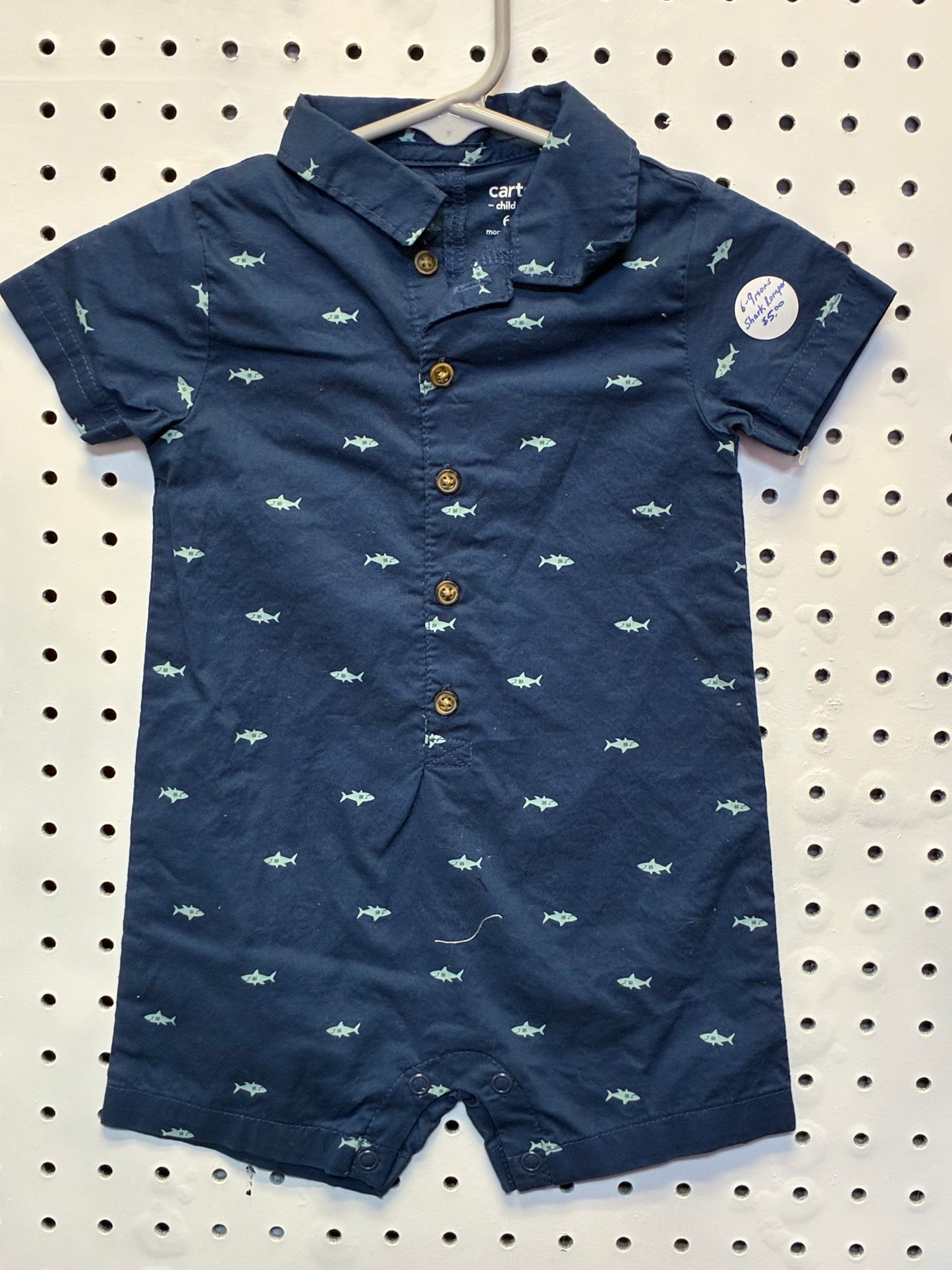 Carter's Child of Mine short-sleeve baby boy romper with a shark print Size 6-9M